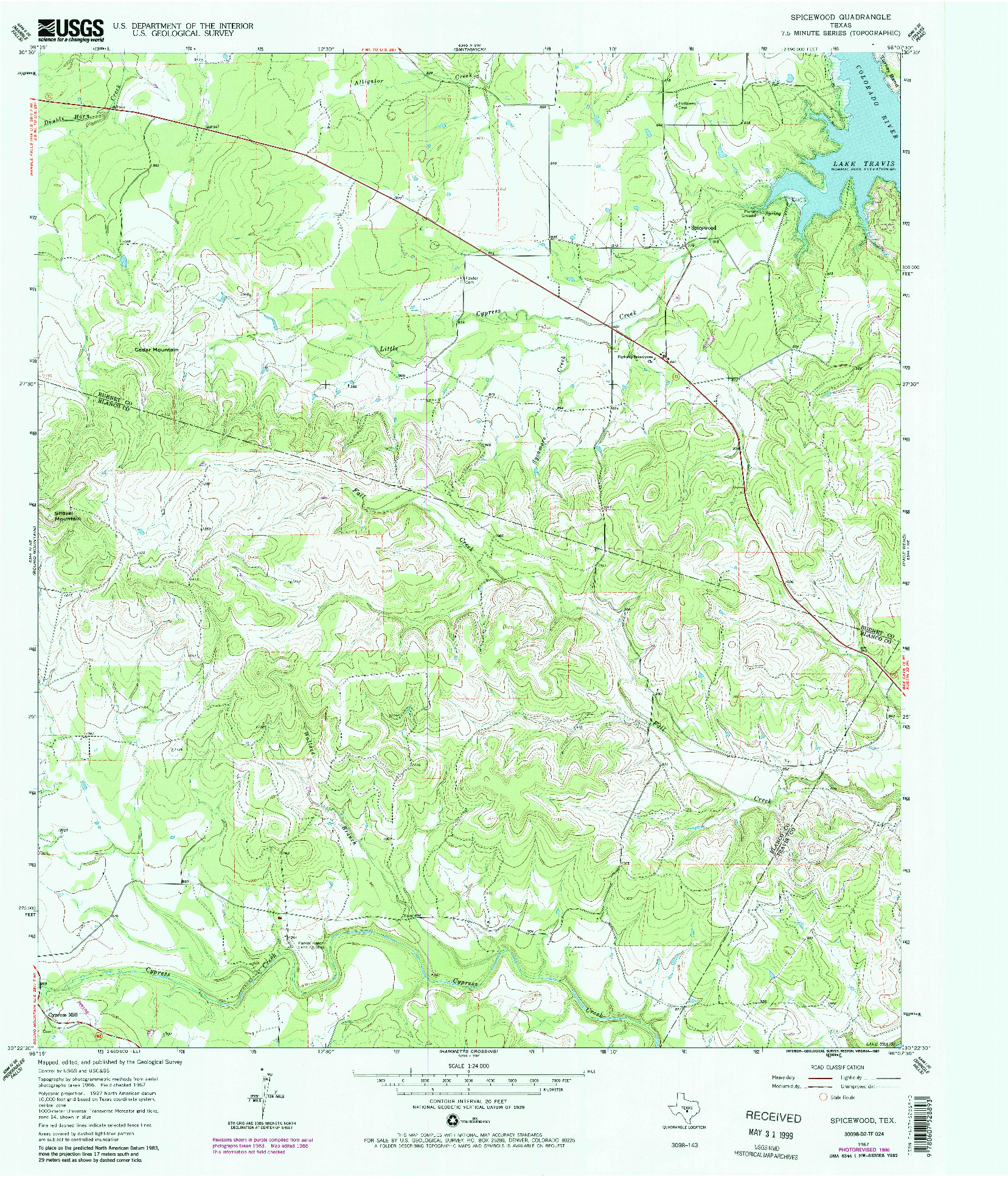 USGS 1:24000-SCALE QUADRANGLE FOR SPICEWOOD, TX 1967