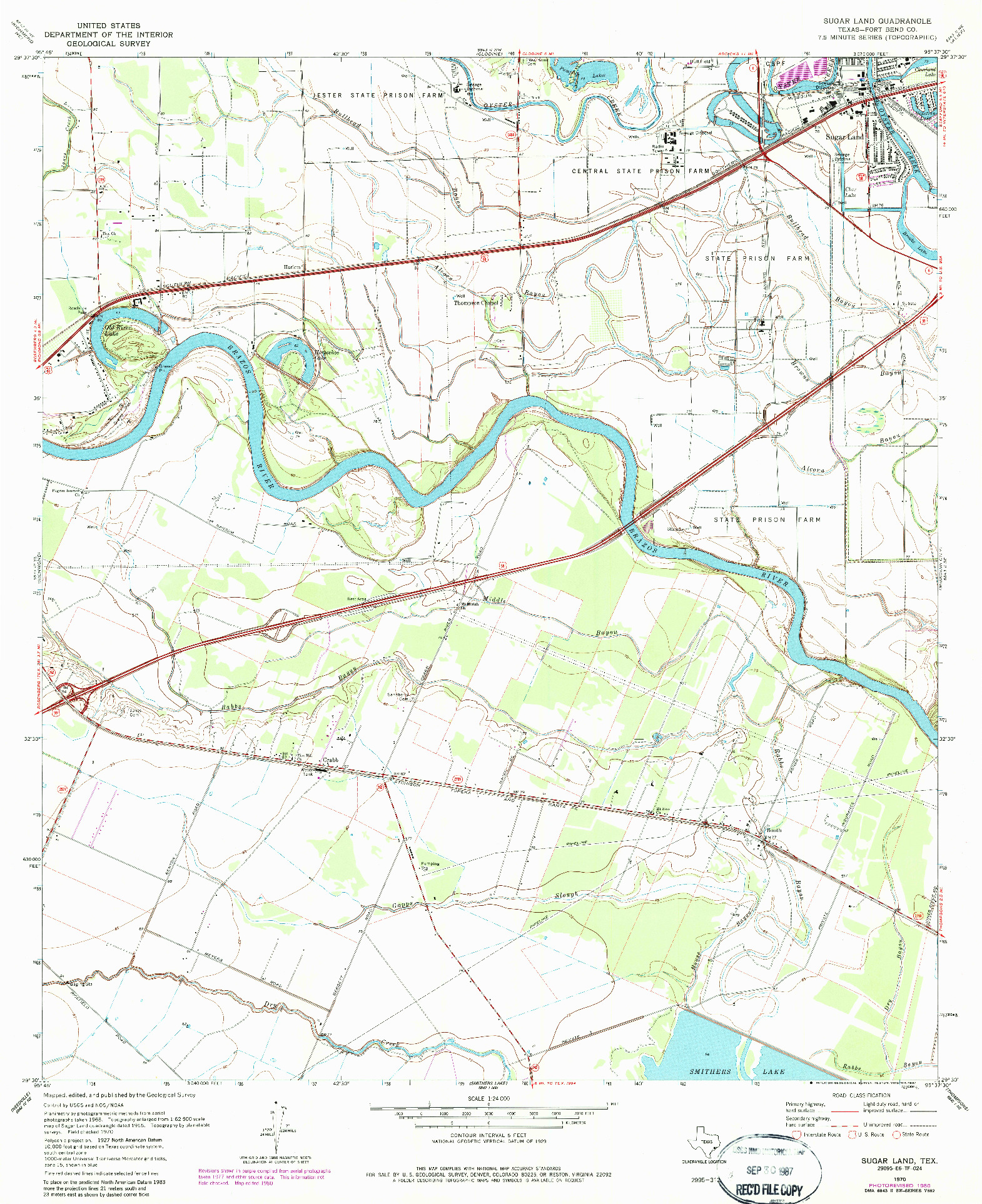 USGS 1:24000-SCALE QUADRANGLE FOR SUGAR LAND, TX 1970