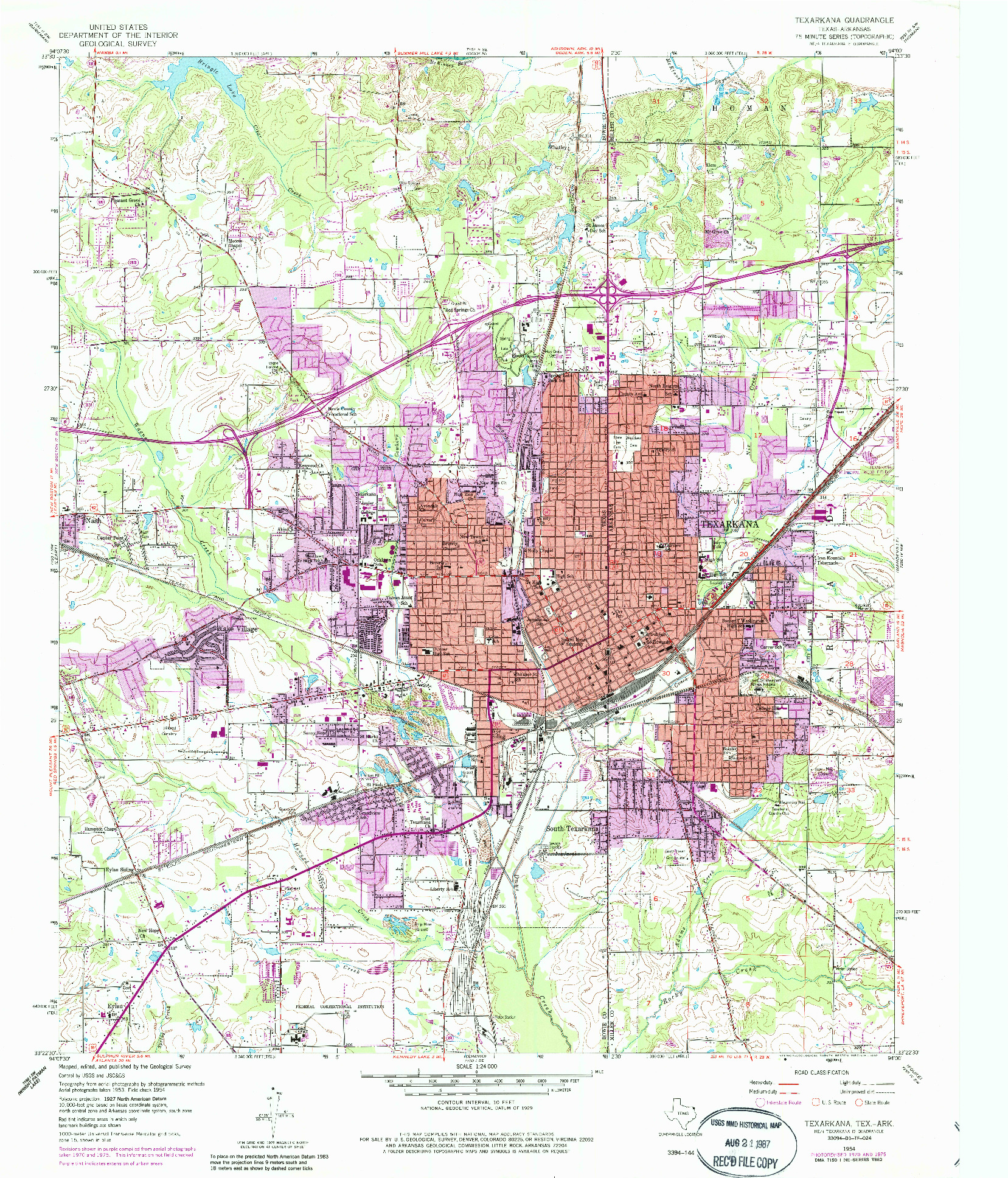 USGS 1:24000-SCALE QUADRANGLE FOR TEXARKANA, TX 1954