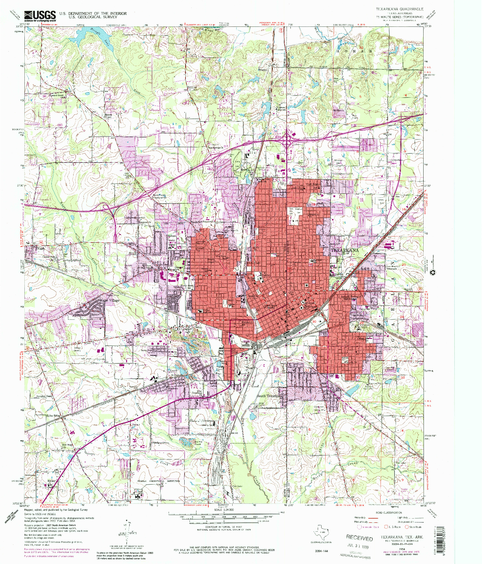 USGS 1:24000-SCALE QUADRANGLE FOR TEXARKANA, TX 1954