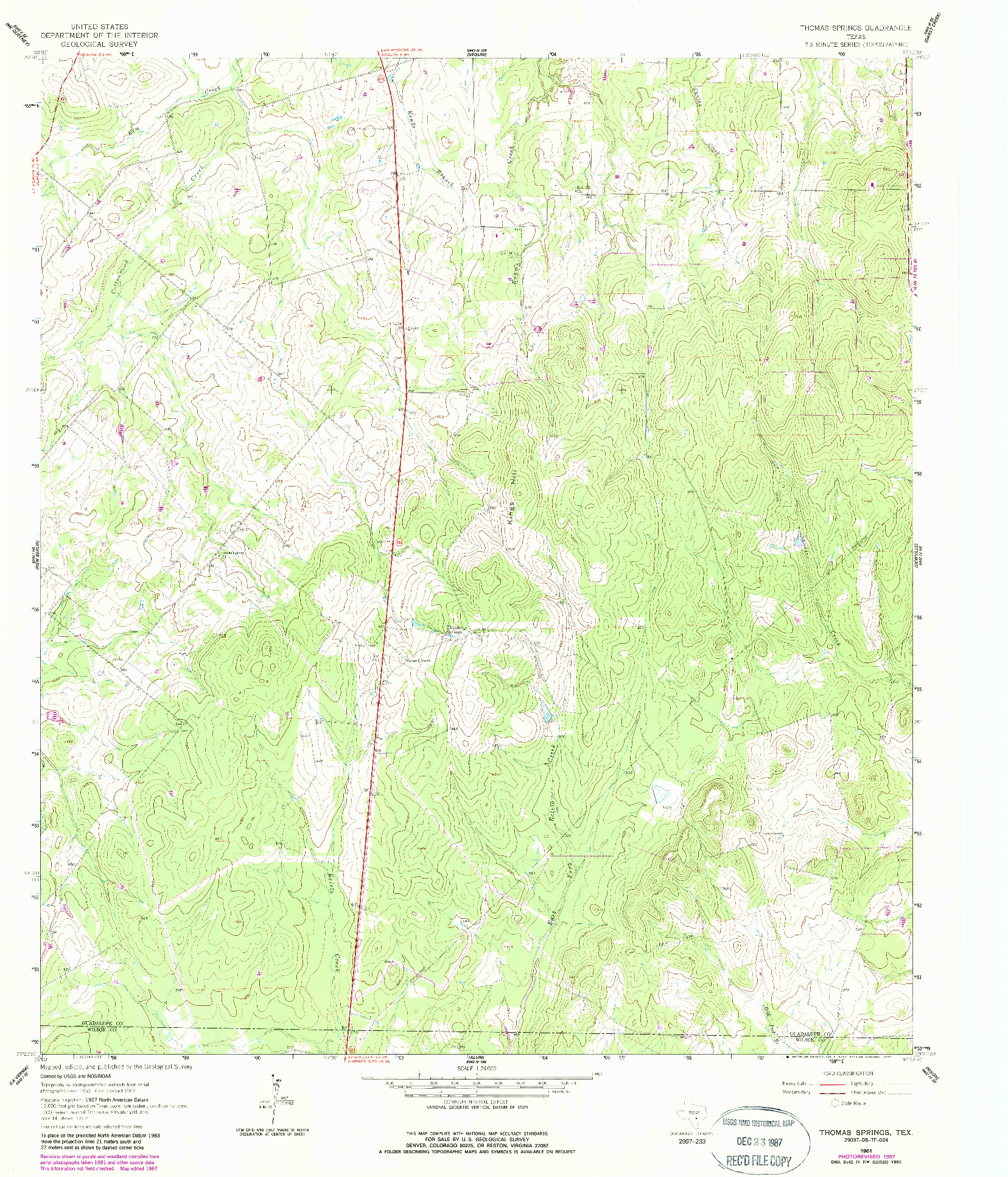 USGS 1:24000-SCALE QUADRANGLE FOR THOMAS SPRINGS, TX 1961