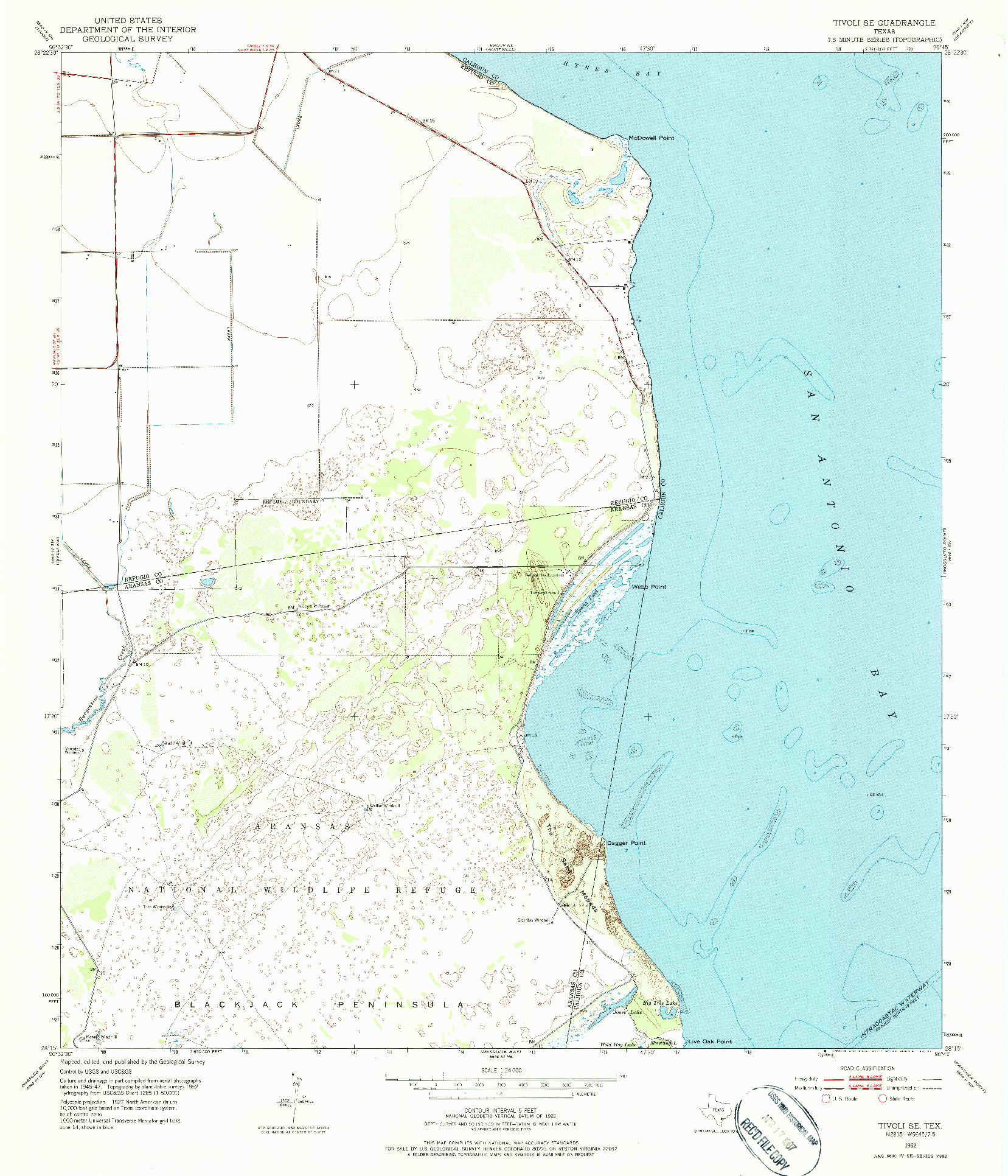 USGS 1:24000-SCALE QUADRANGLE FOR TIVOLI SE, TX 1952