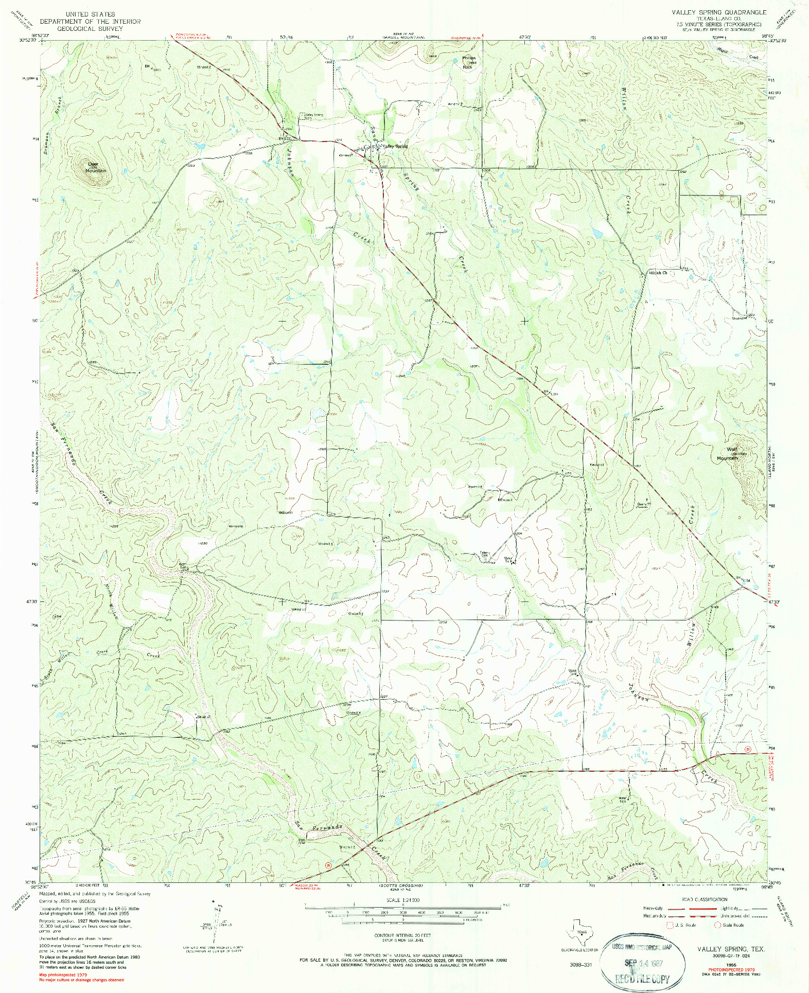USGS 1:24000-SCALE QUADRANGLE FOR VALLEY SPRING, TX 1955