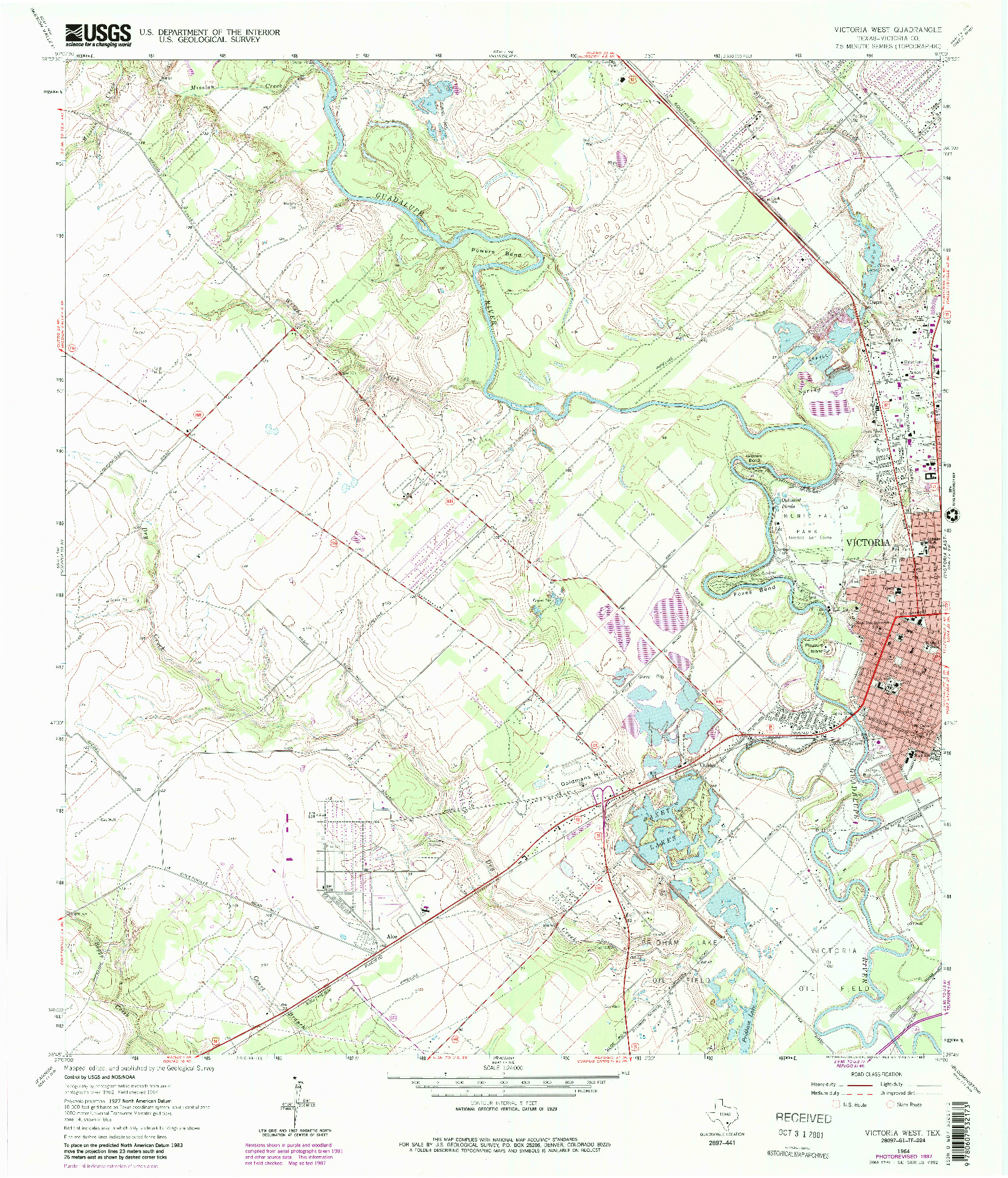 USGS 1:24000-SCALE QUADRANGLE FOR VICTORIA WEST, TX 1964