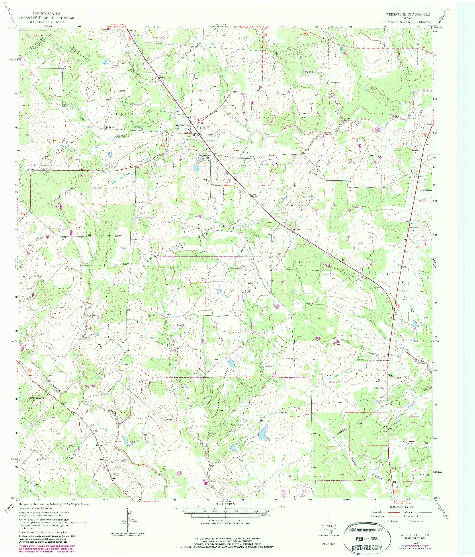 USGS 1:24000-SCALE QUADRANGLE FOR WEESATCHE, TX 1963
