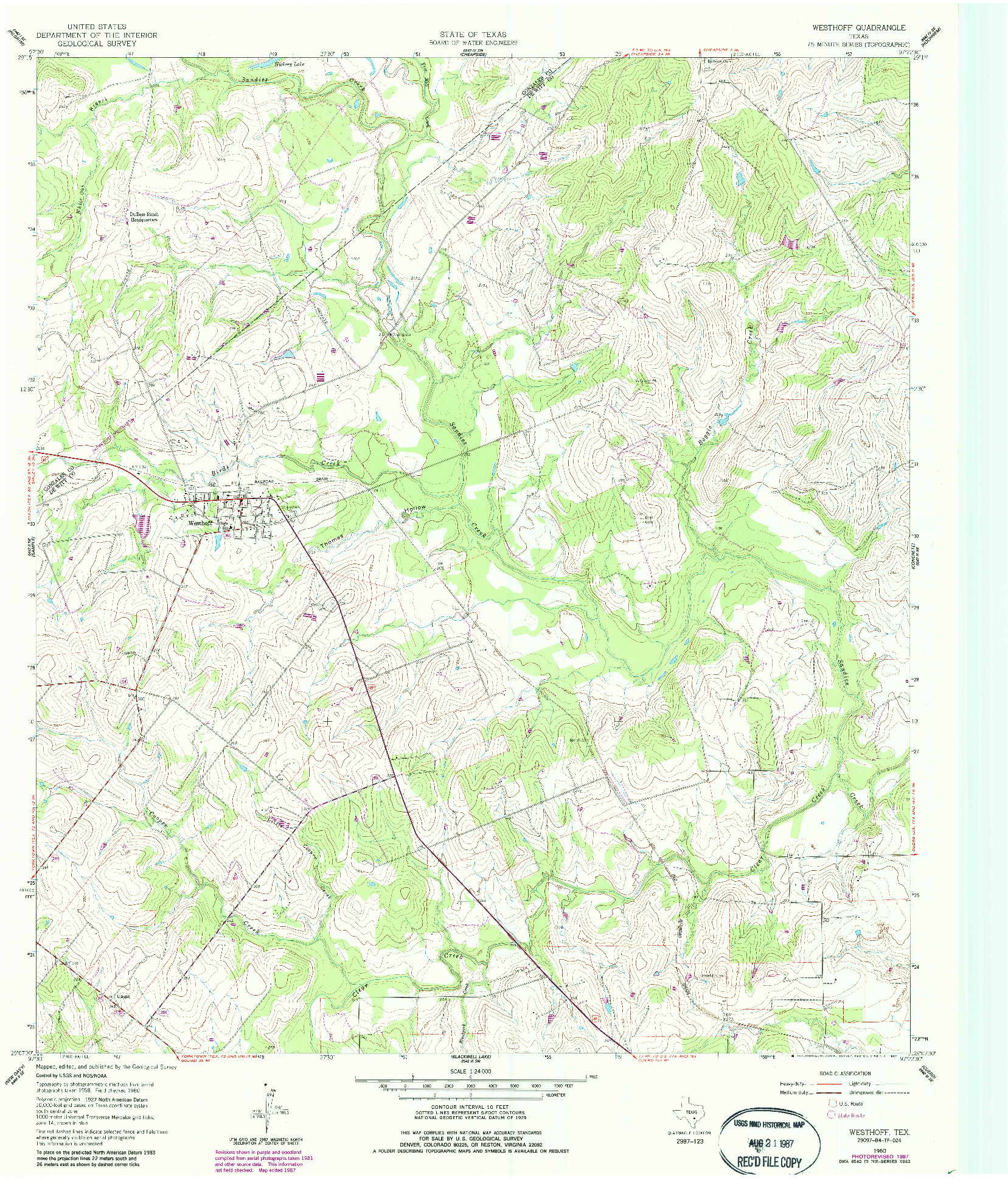USGS 1:24000-SCALE QUADRANGLE FOR WESTHOFF, TX 1960