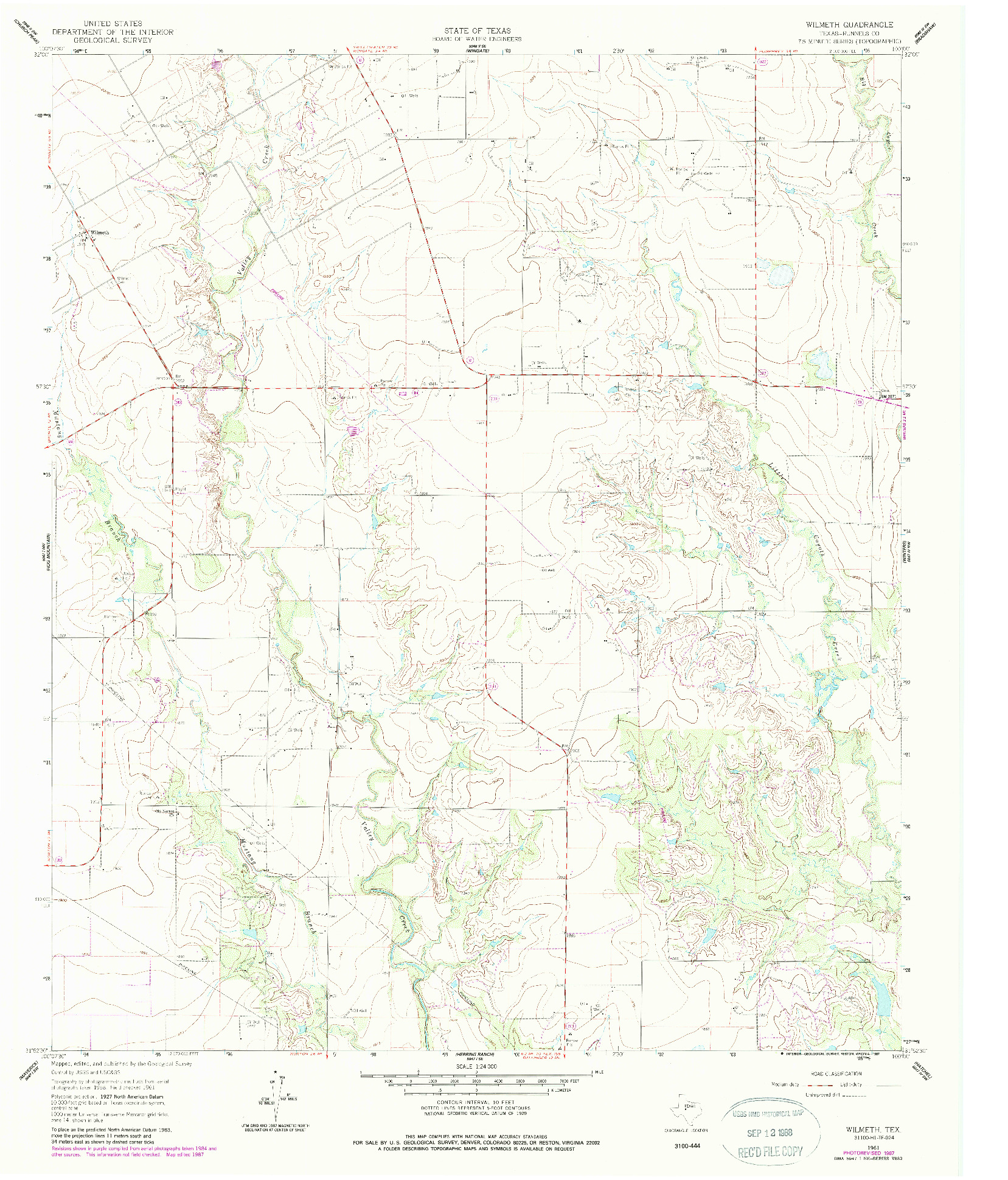 USGS 1:24000-SCALE QUADRANGLE FOR WILMETH, TX 1961