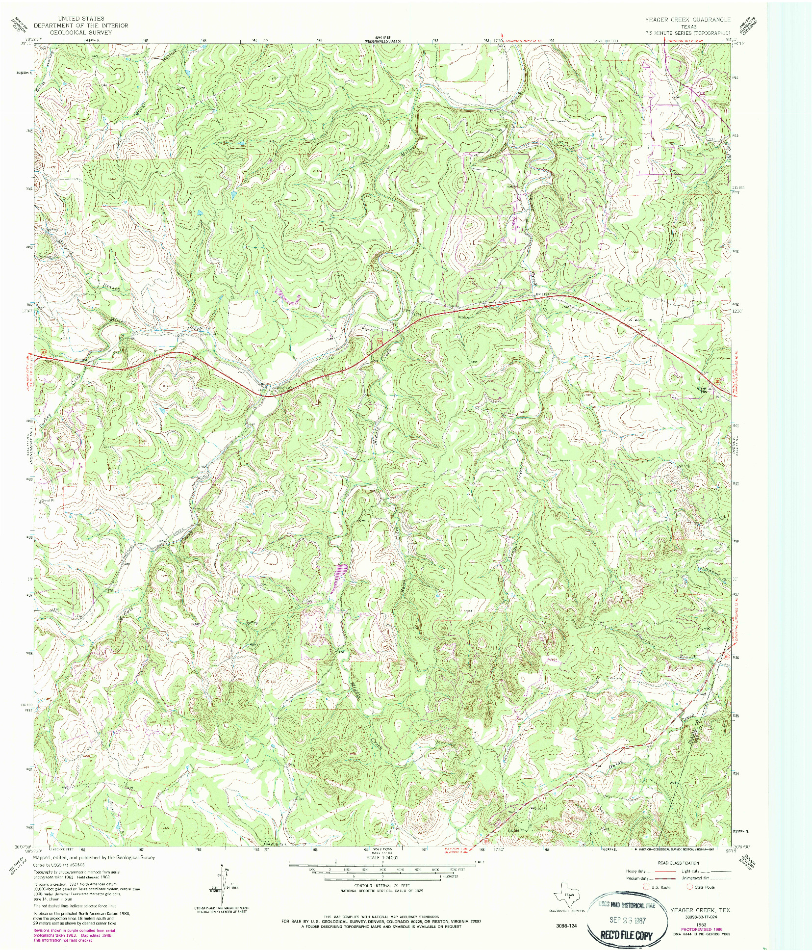 USGS 1:24000-SCALE QUADRANGLE FOR YEAGER CREEK, TX 1963