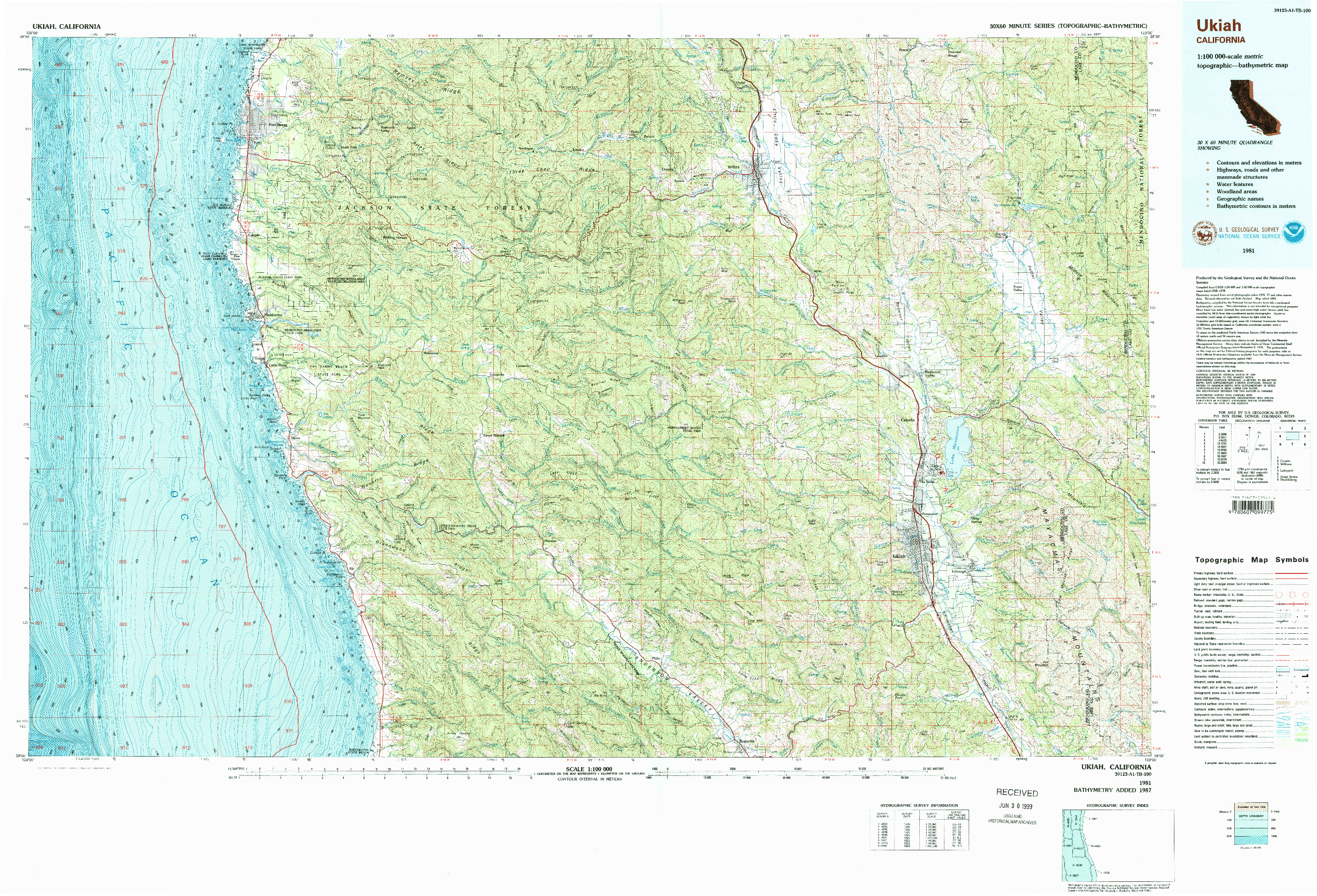USGS 1:100000-SCALE QUADRANGLE FOR UKIAH, CA 1981