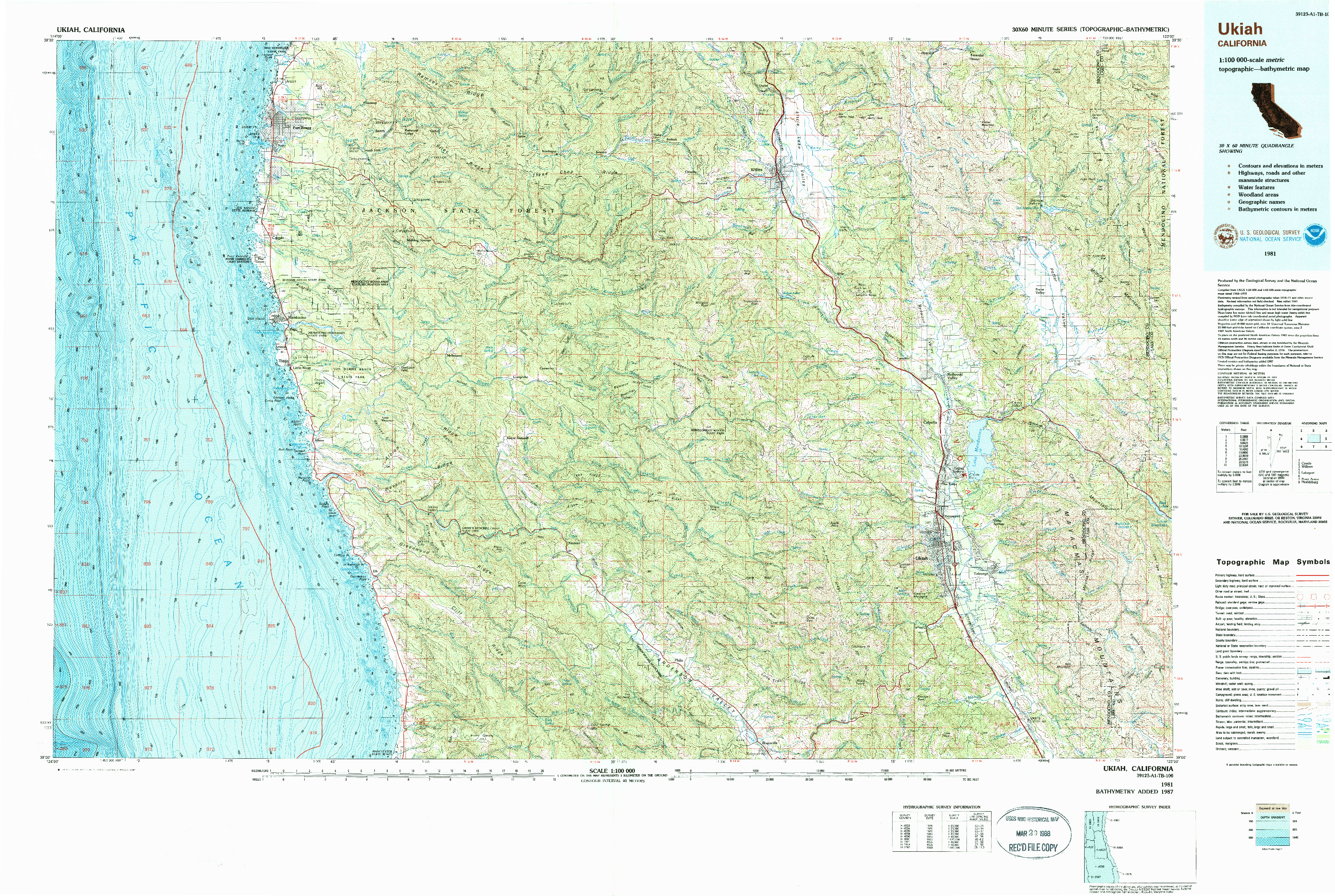 USGS 1:100000-SCALE QUADRANGLE FOR UKIAH, CA 1981