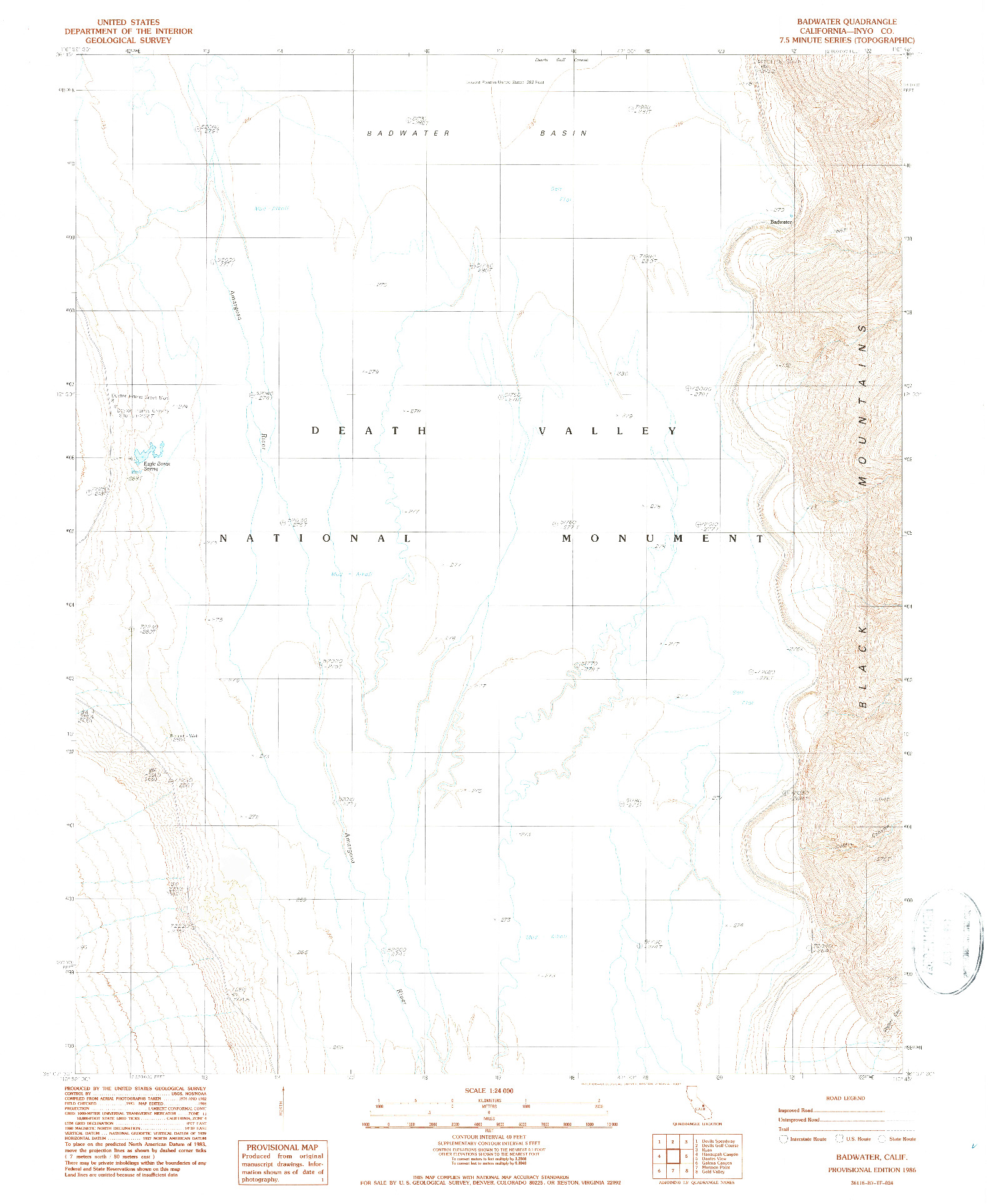 USGS 1:24000-SCALE QUADRANGLE FOR BADWATER, CA 1986