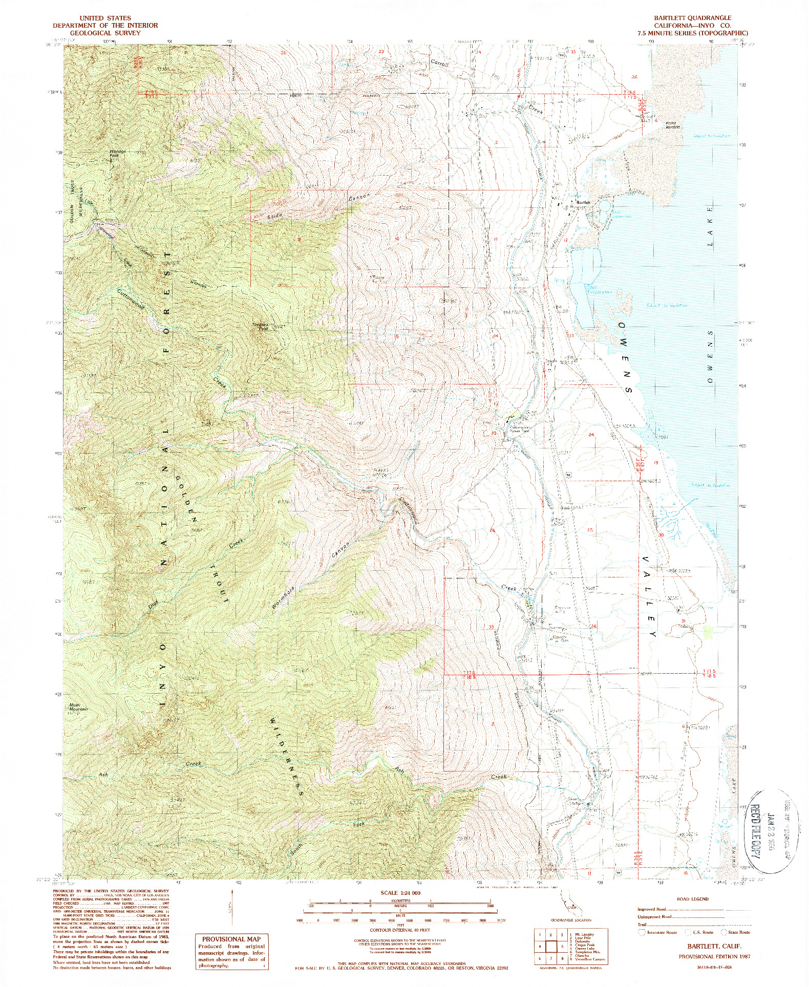 USGS 1:24000-SCALE QUADRANGLE FOR BARTLETT, CA 1987