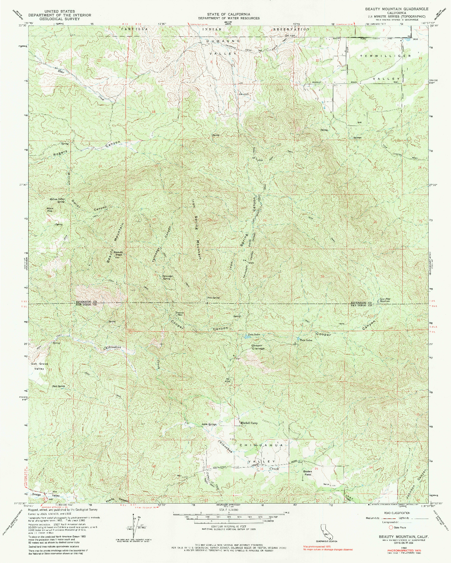 USGS 1:24000-SCALE QUADRANGLE FOR BEAUTY MOUNTAIN, CA 1960