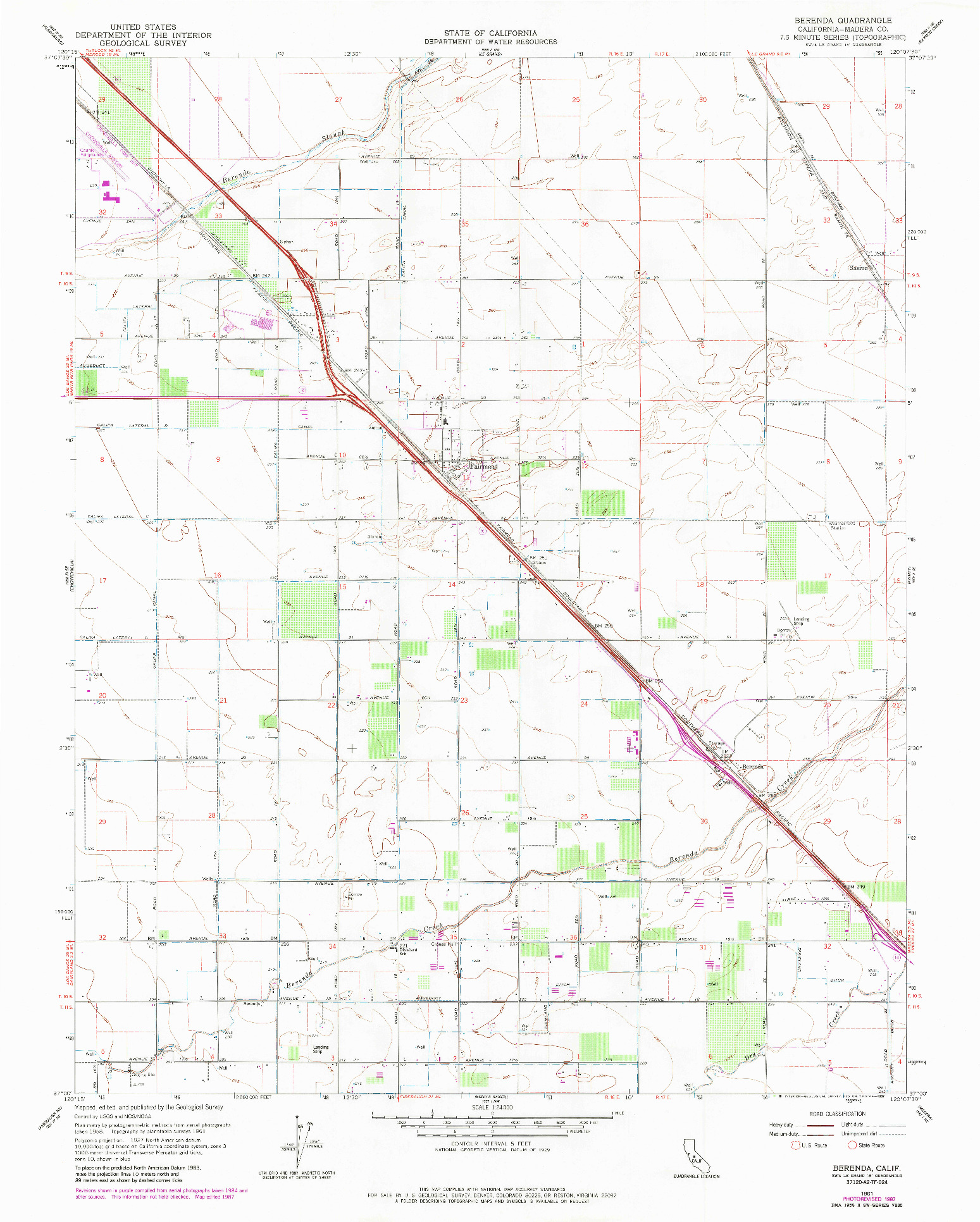 USGS 1:24000-SCALE QUADRANGLE FOR BERENDA, CA 1961