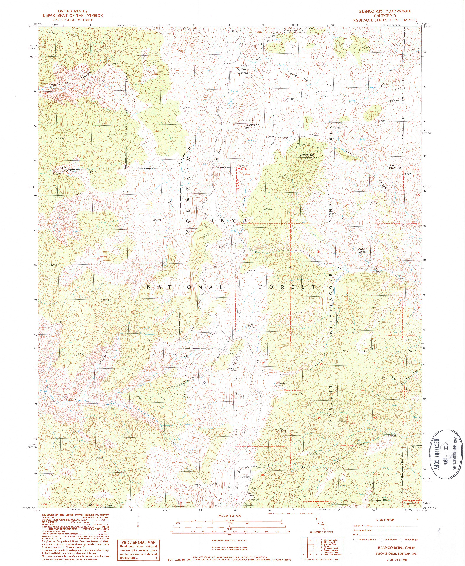 USGS 1:24000-SCALE QUADRANGLE FOR BLANCO MOUNTAIN, CA 1987