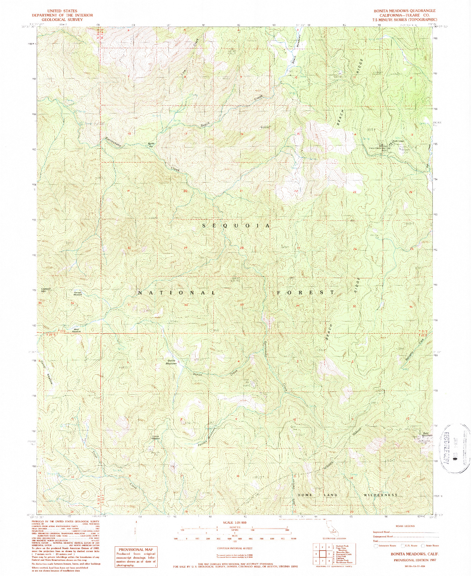 USGS 1:24000-SCALE QUADRANGLE FOR BONITA MEADOWS, CA 1987