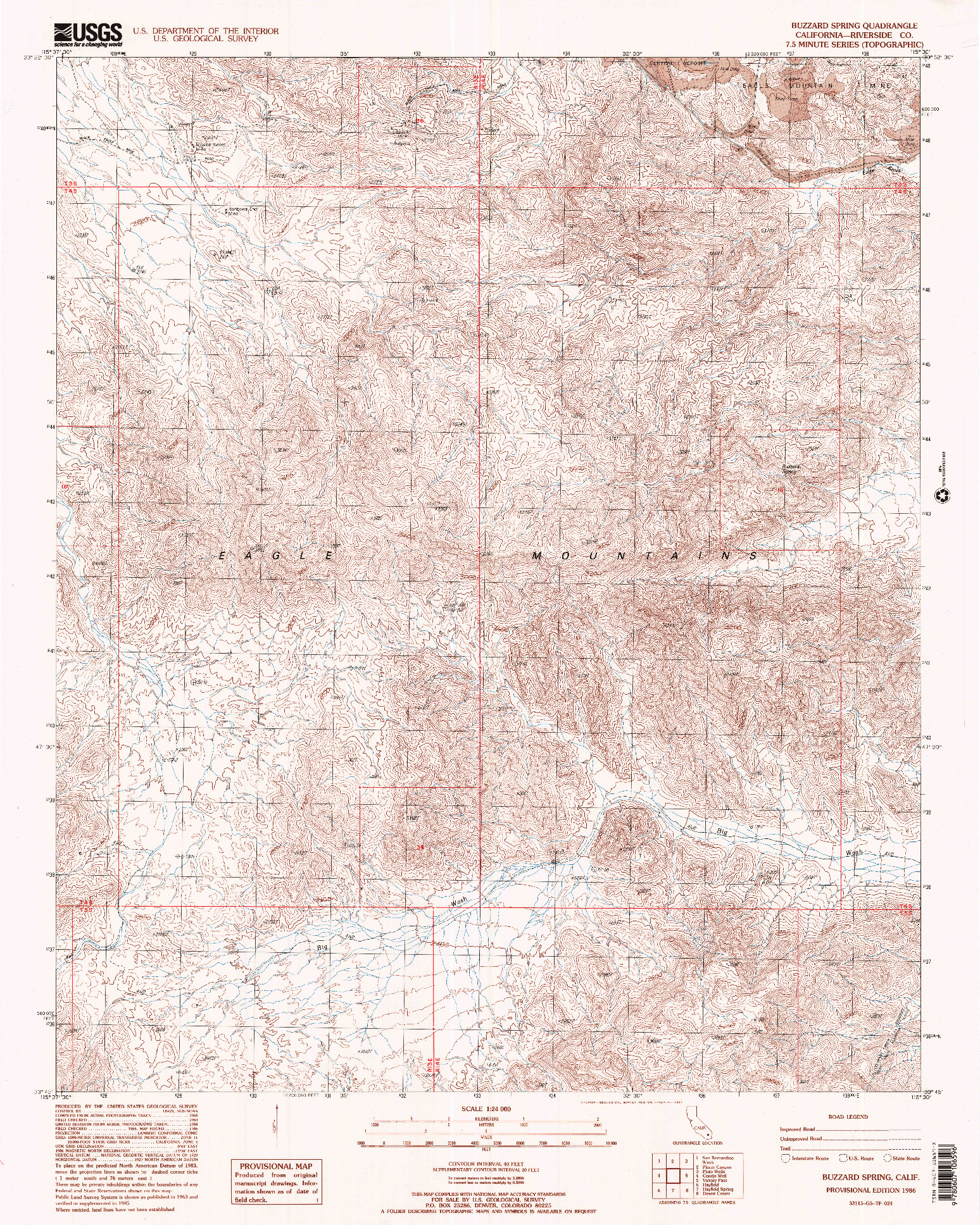 USGS 1:24000-SCALE QUADRANGLE FOR BUZZARD SPRING, CA 1986