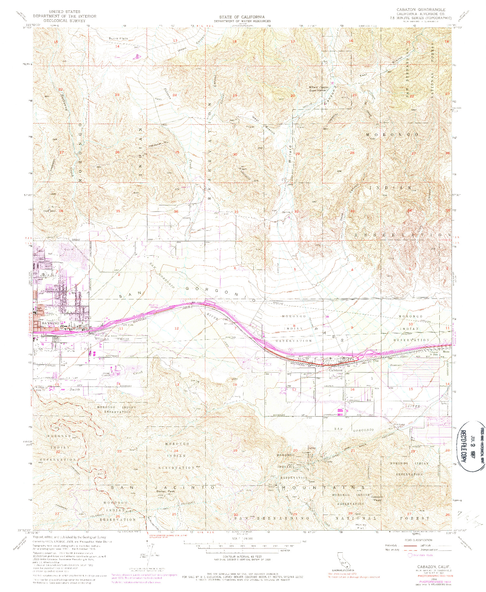 USGS 1:24000-SCALE QUADRANGLE FOR CABAZON, CA 1956