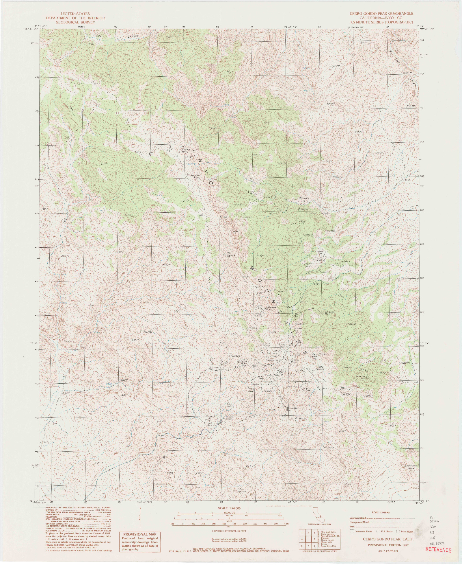 USGS 1:24000-SCALE QUADRANGLE FOR CERRO GORDO PEAK, CA 1987
