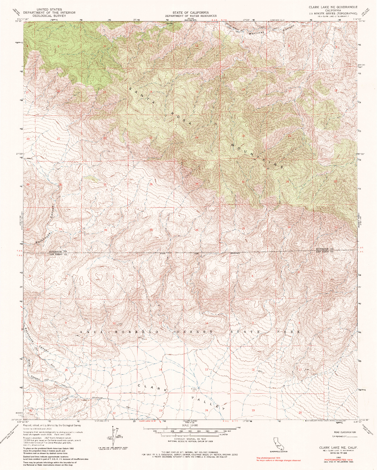 USGS 1:24000-SCALE QUADRANGLE FOR CLARK LAKE NE, CA 1960