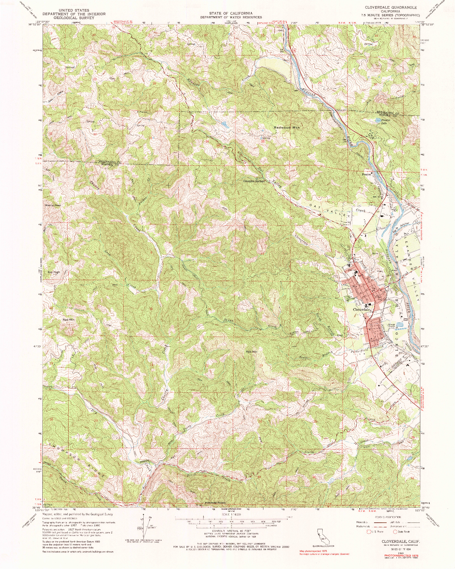 USGS 1:24000-SCALE QUADRANGLE FOR CLOVERDALE, CA 1960