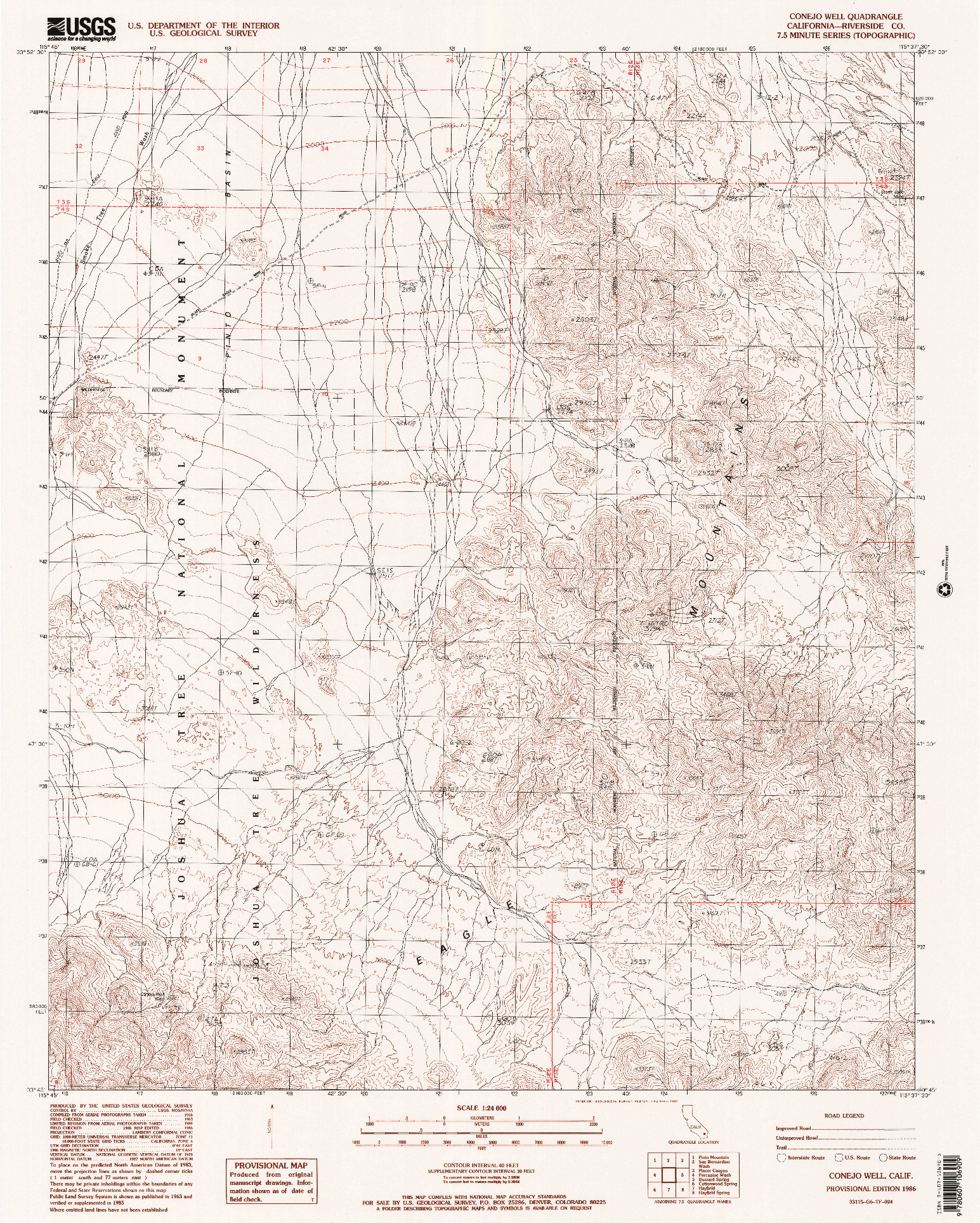 USGS 1:24000-SCALE QUADRANGLE FOR CONEJO WELL, CA 1986