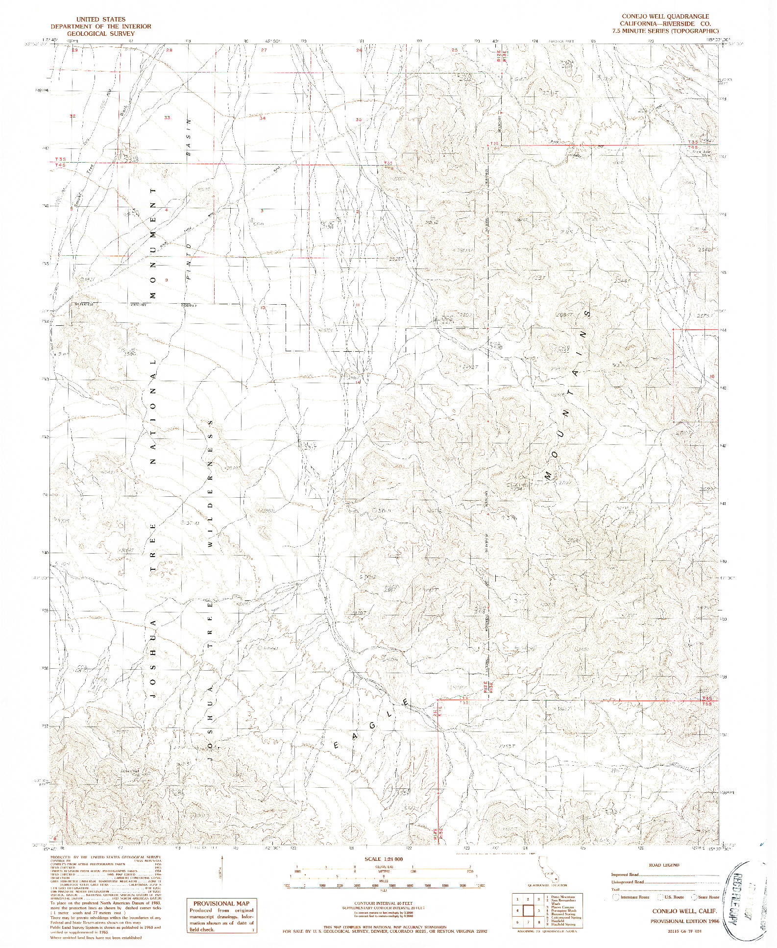 USGS 1:24000-SCALE QUADRANGLE FOR CONEJO WELL, CA 1986