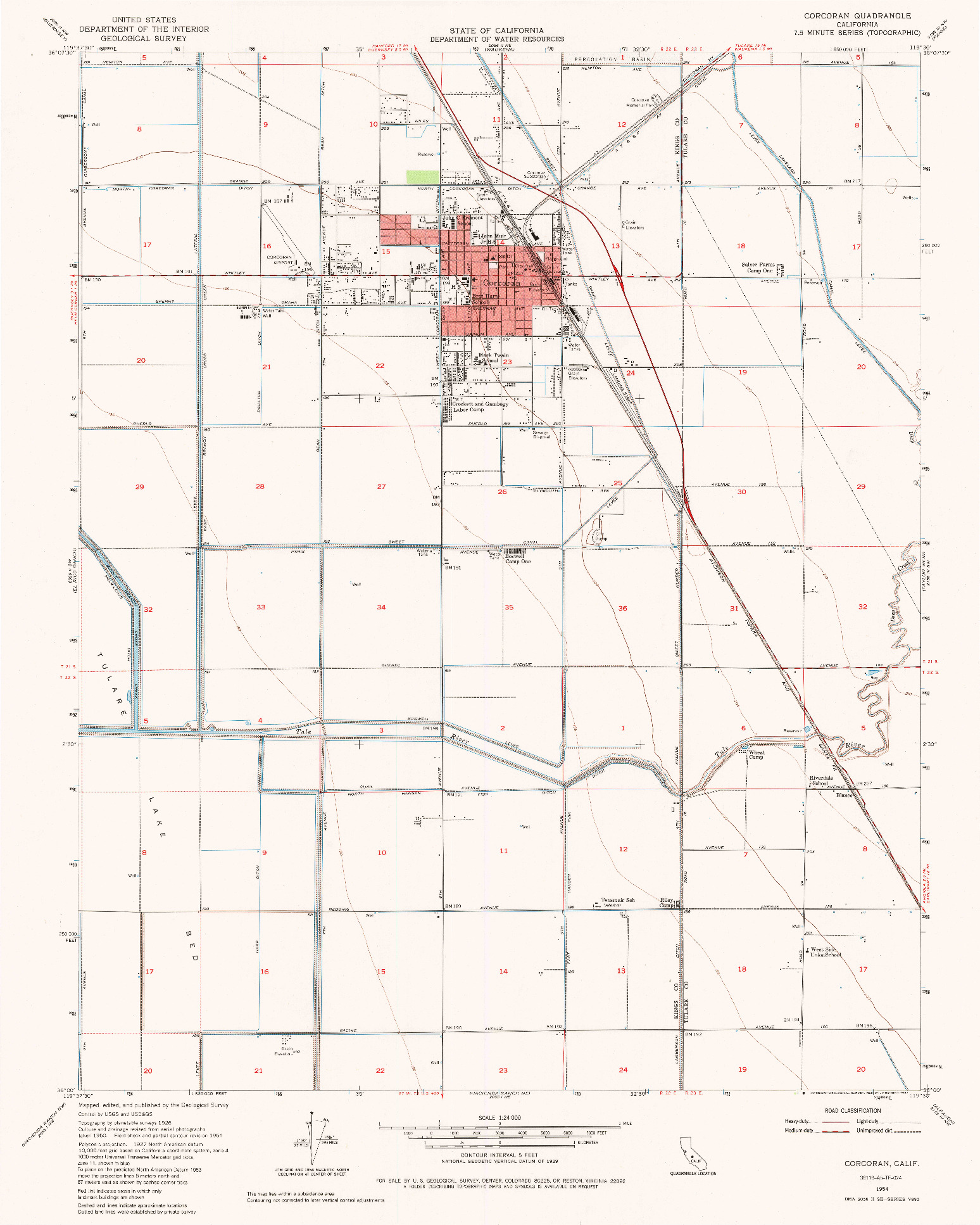 USGS 1:24000-SCALE QUADRANGLE FOR CORCORAN, CA 1954