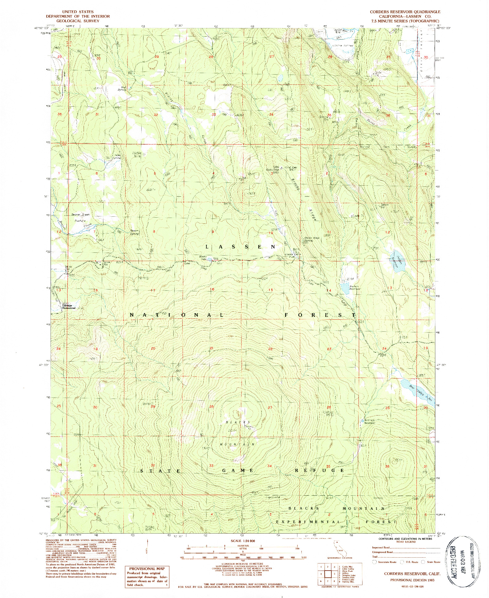 USGS 1:24000-SCALE QUADRANGLE FOR CORDERS RESERVOIR, CA 1983