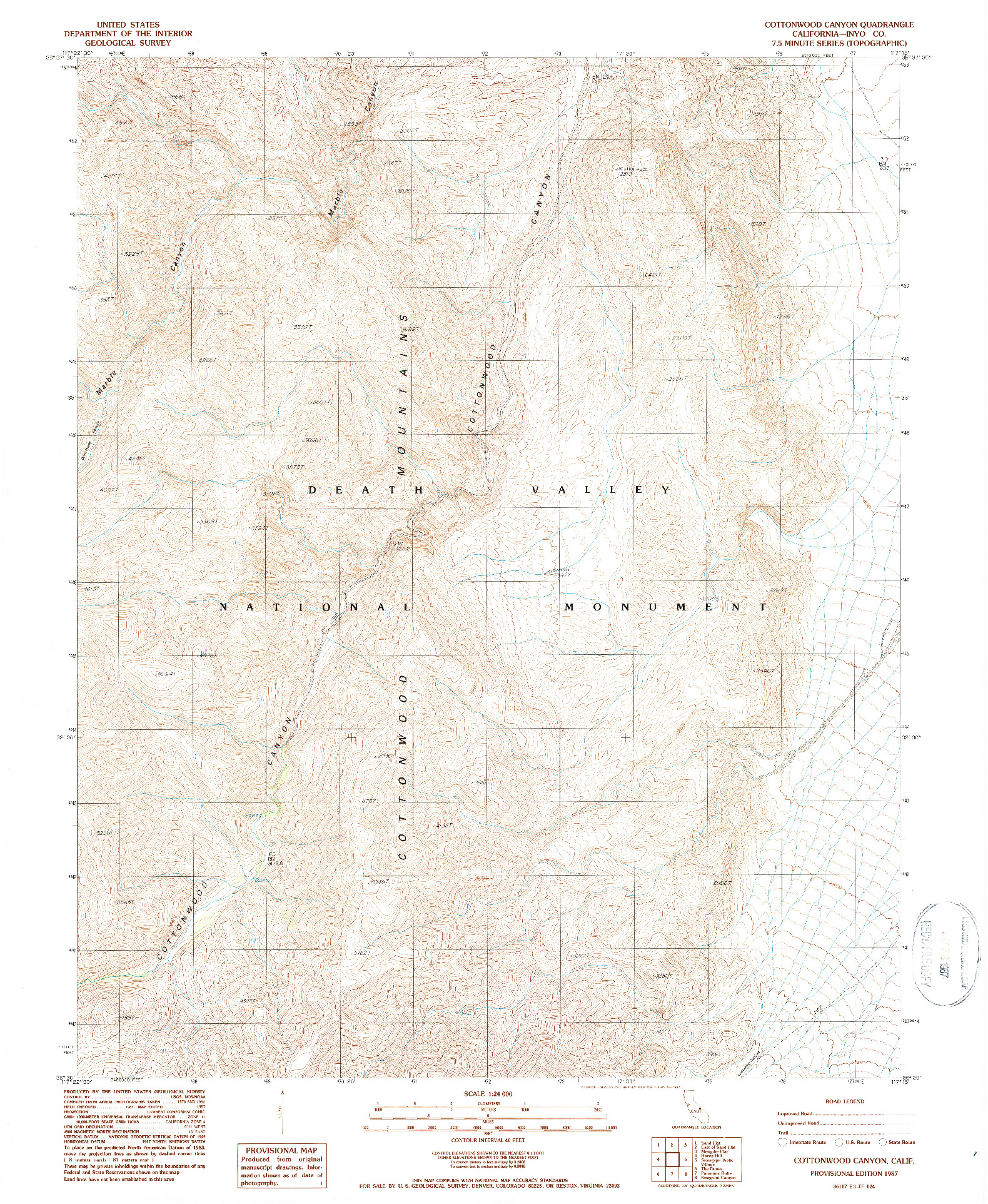 USGS 1:24000-SCALE QUADRANGLE FOR COTTONWOOD CANYON, CA 1987