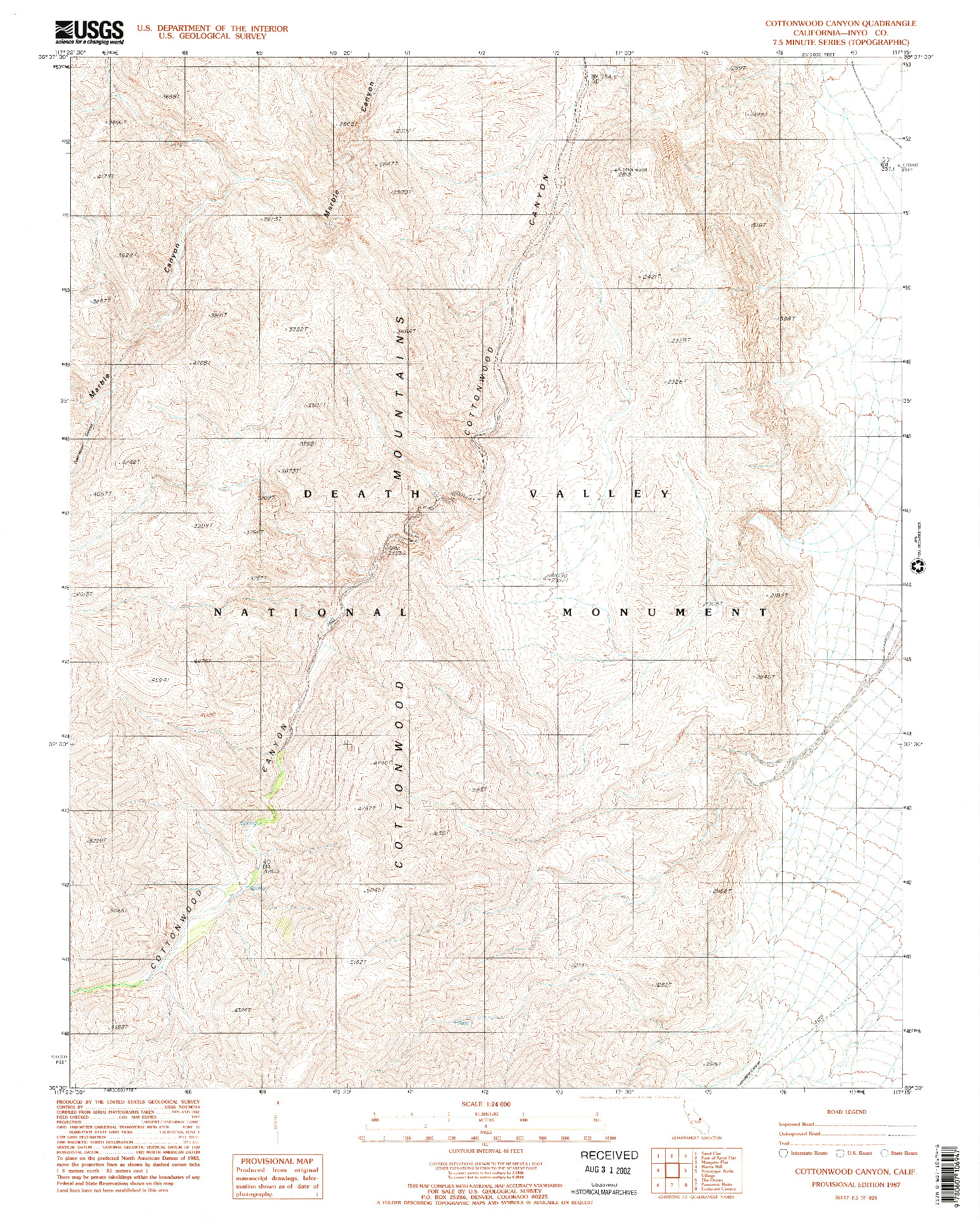 USGS 1:24000-SCALE QUADRANGLE FOR COTTONWOOD CANYON, CA 1987