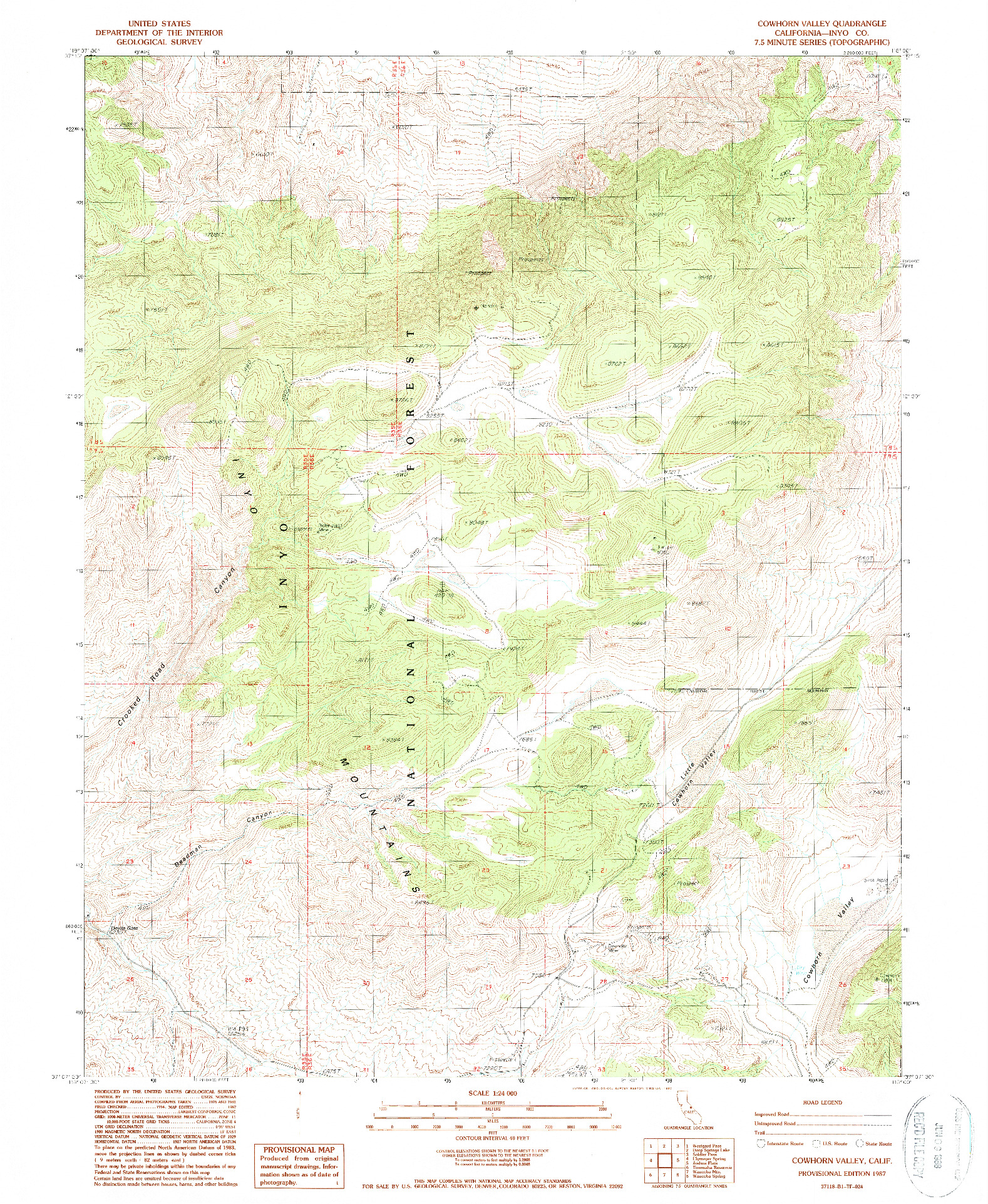 USGS 1:24000-SCALE QUADRANGLE FOR COWHORN VALLEY, CA 1987