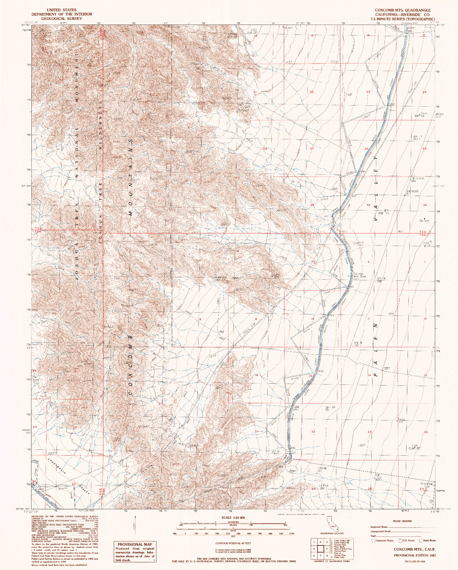 USGS 1:24000-SCALE QUADRANGLE FOR COXCOMB MTS, CA 1987