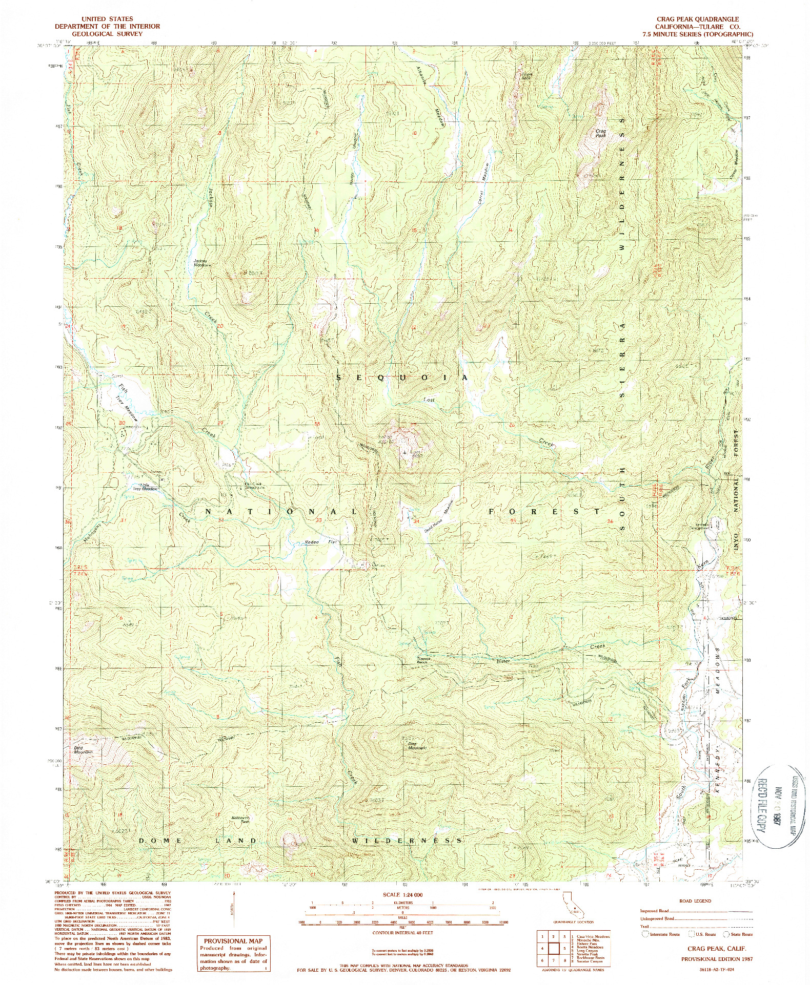 USGS 1:24000-SCALE QUADRANGLE FOR CRAG PEAK, CA 1987