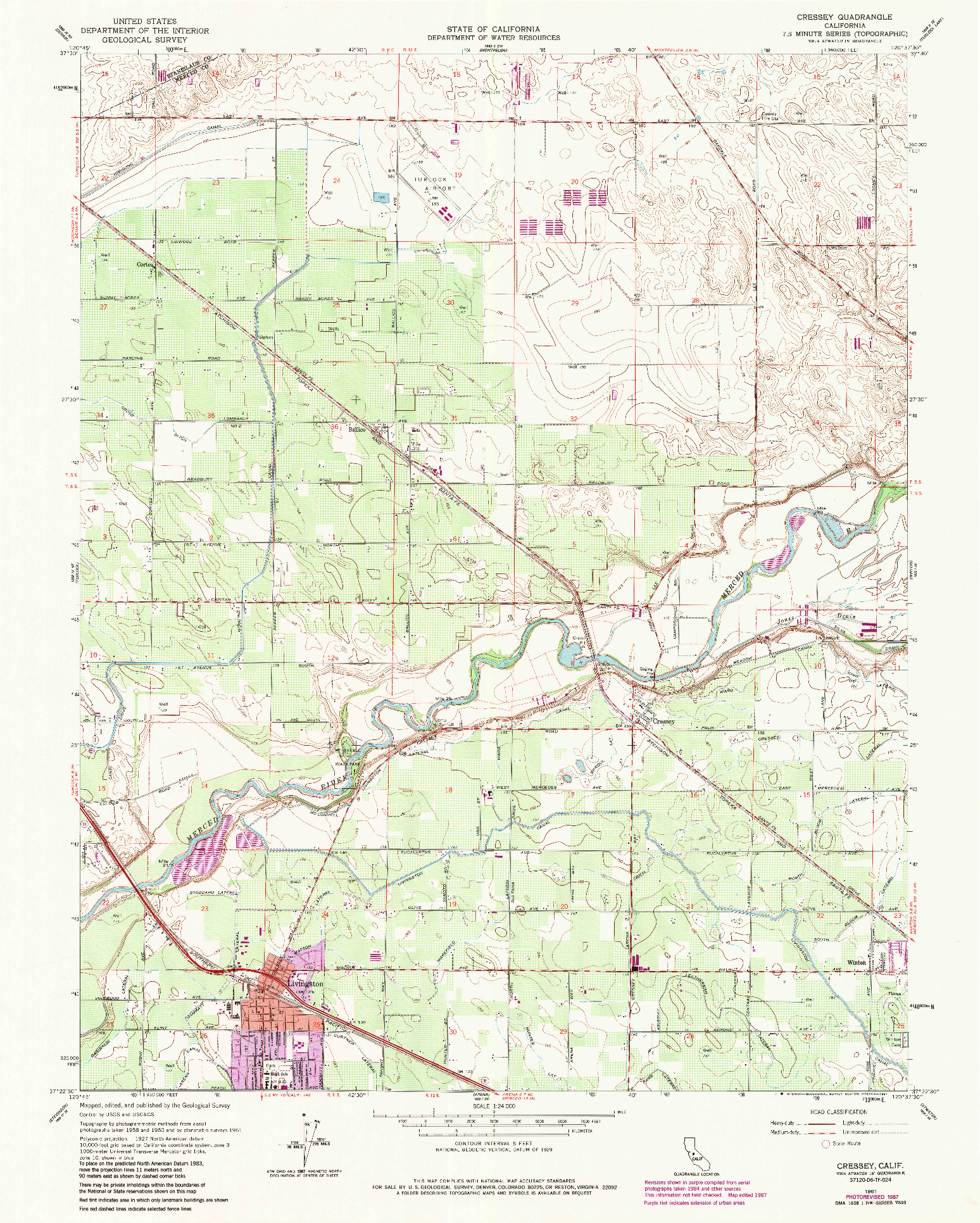 USGS 1:24000-SCALE QUADRANGLE FOR CRESSEY, CA 1961