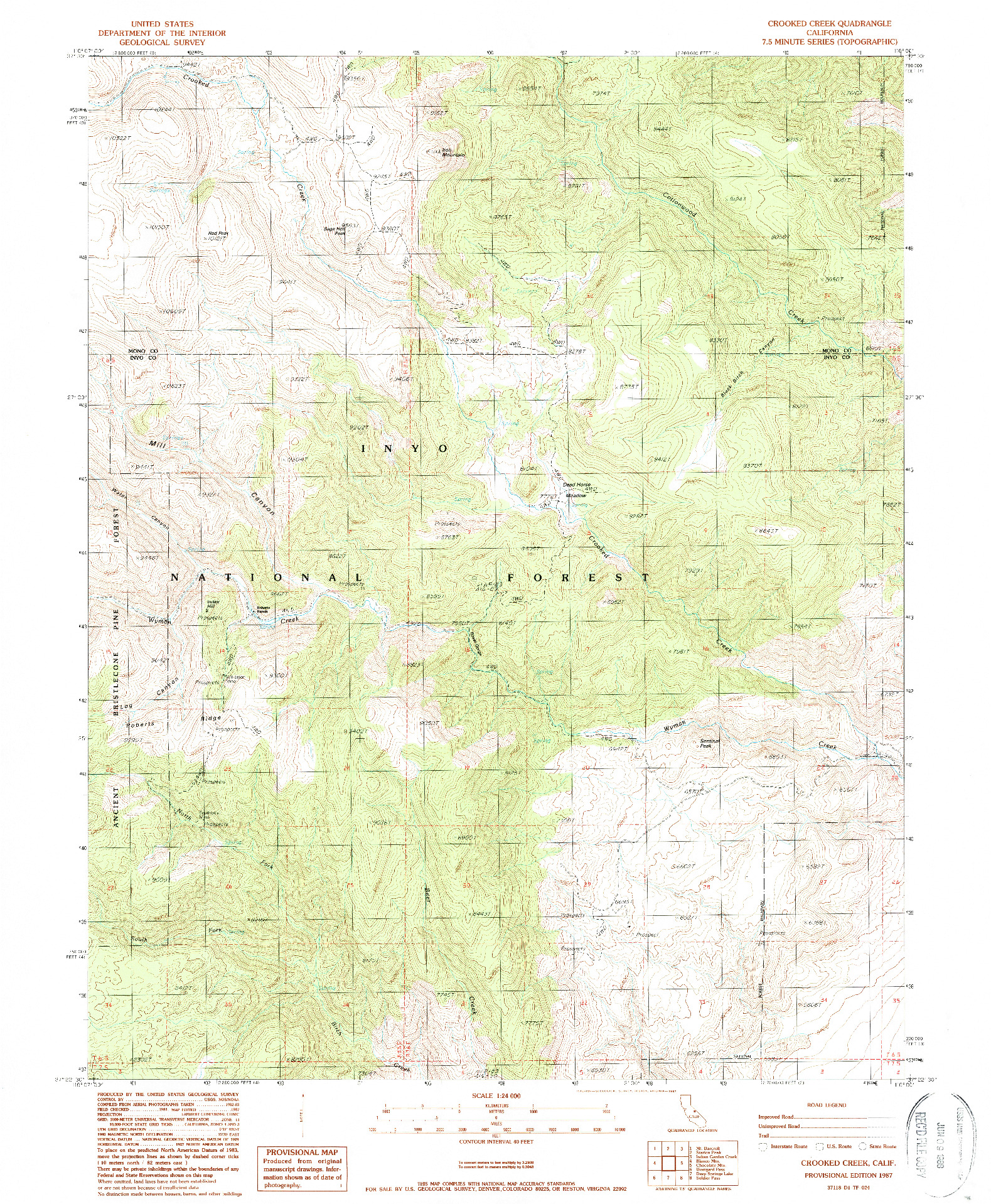 USGS 1:24000-SCALE QUADRANGLE FOR CROOKED CREEK, CA 1987