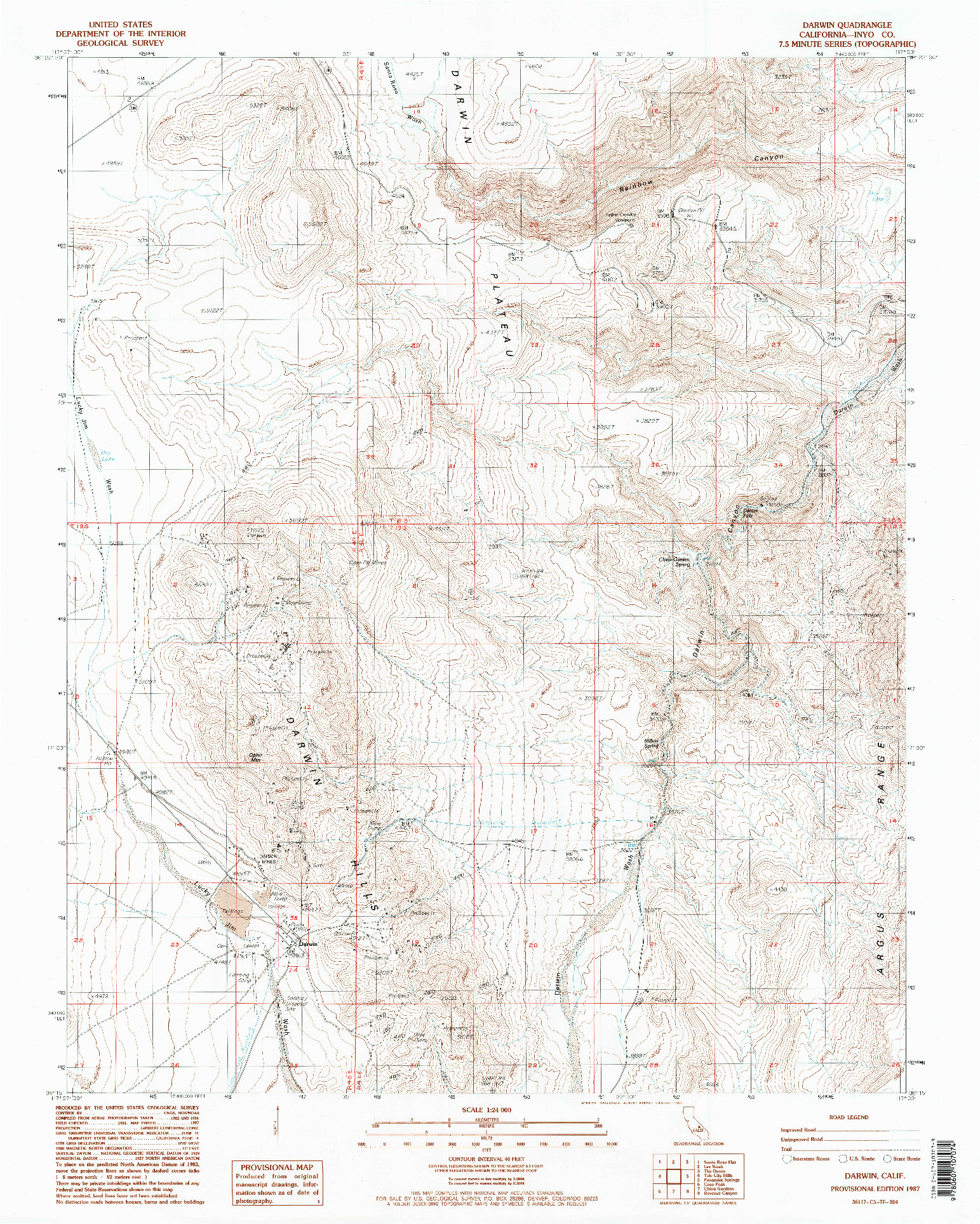 USGS 1:24000-SCALE QUADRANGLE FOR DARWIN, CA 1987