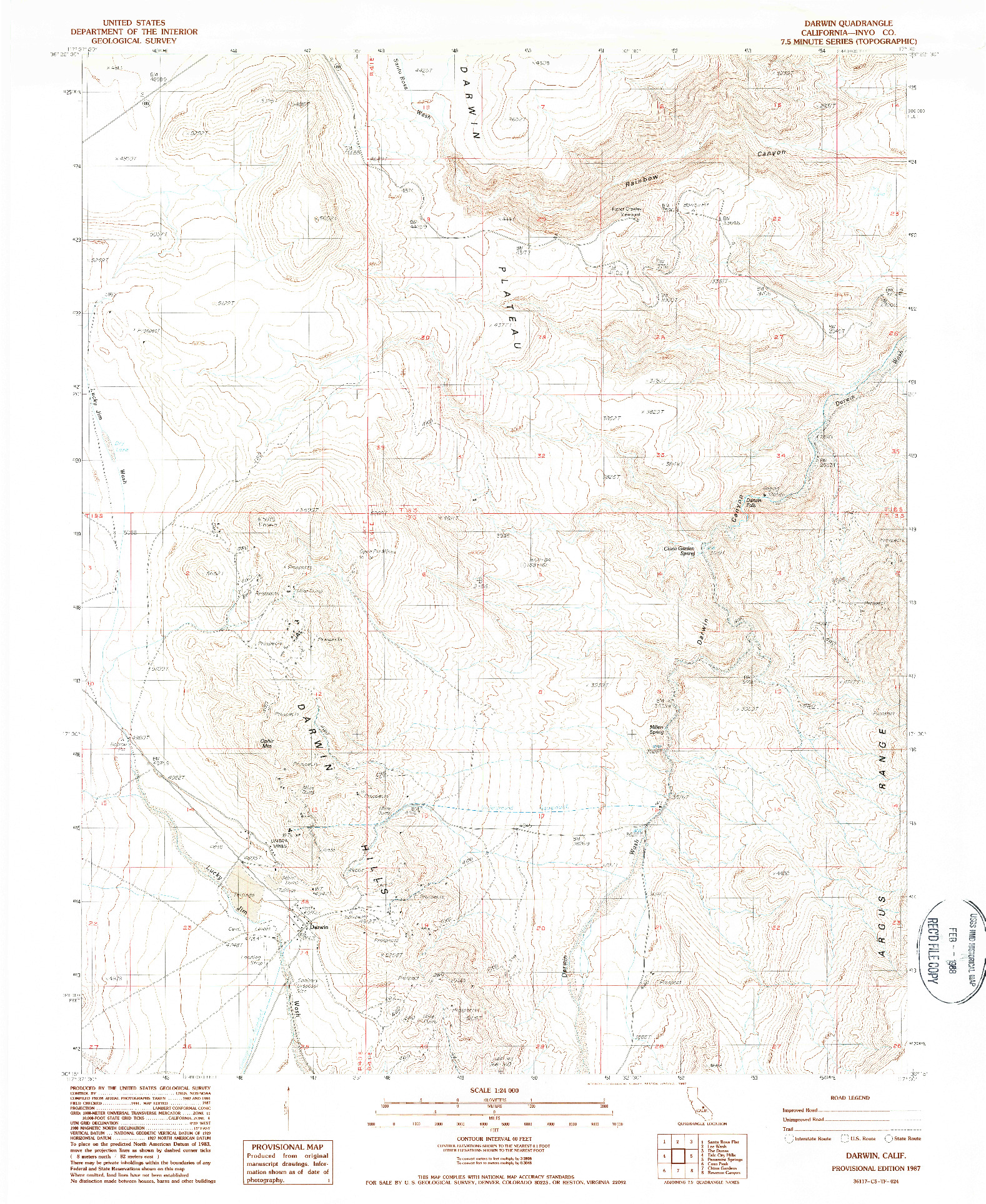 USGS 1:24000-SCALE QUADRANGLE FOR DARWIN, CA 1987
