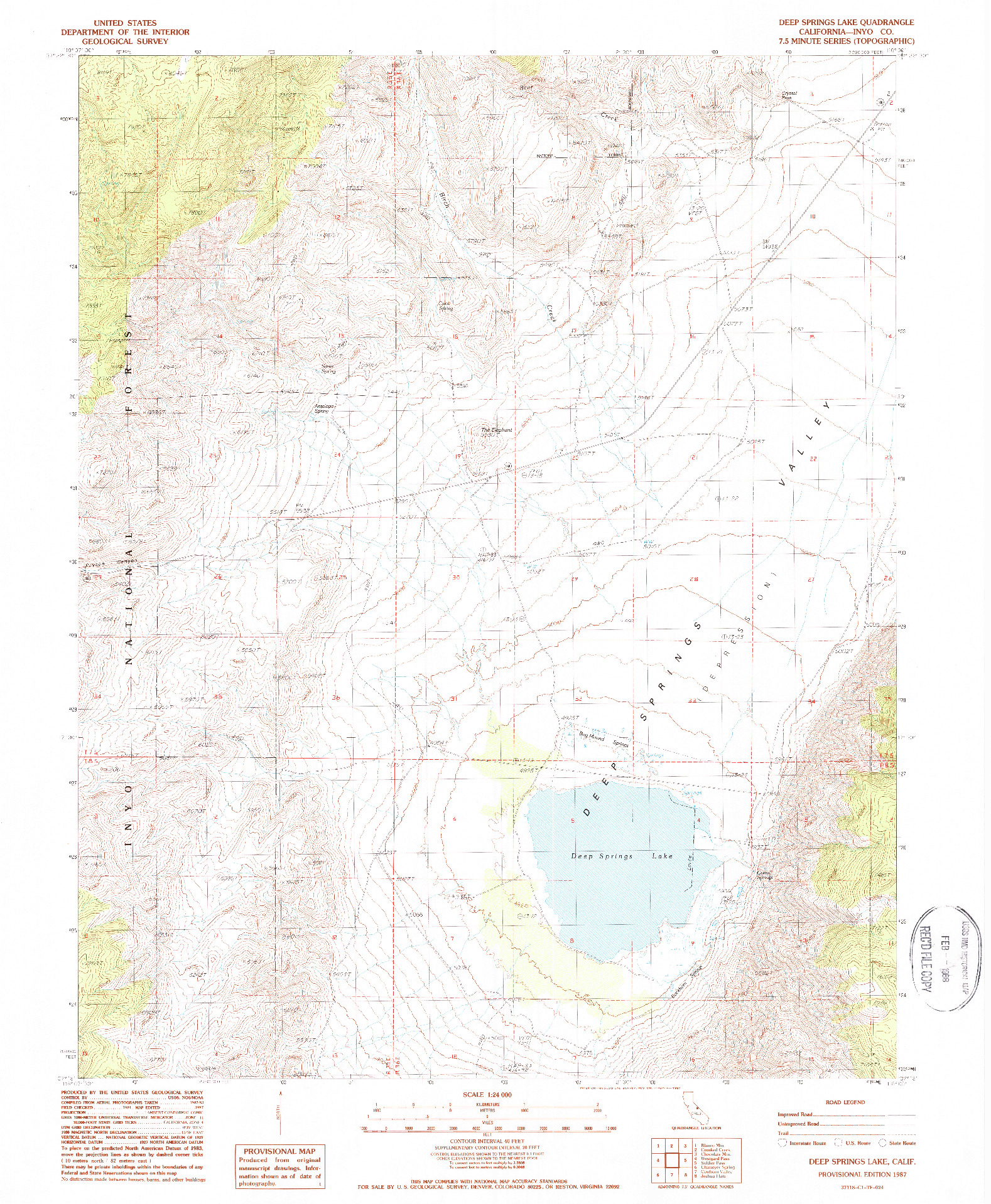 USGS 1:24000-SCALE QUADRANGLE FOR DEEP SPRINGS LAKE, CA 1987