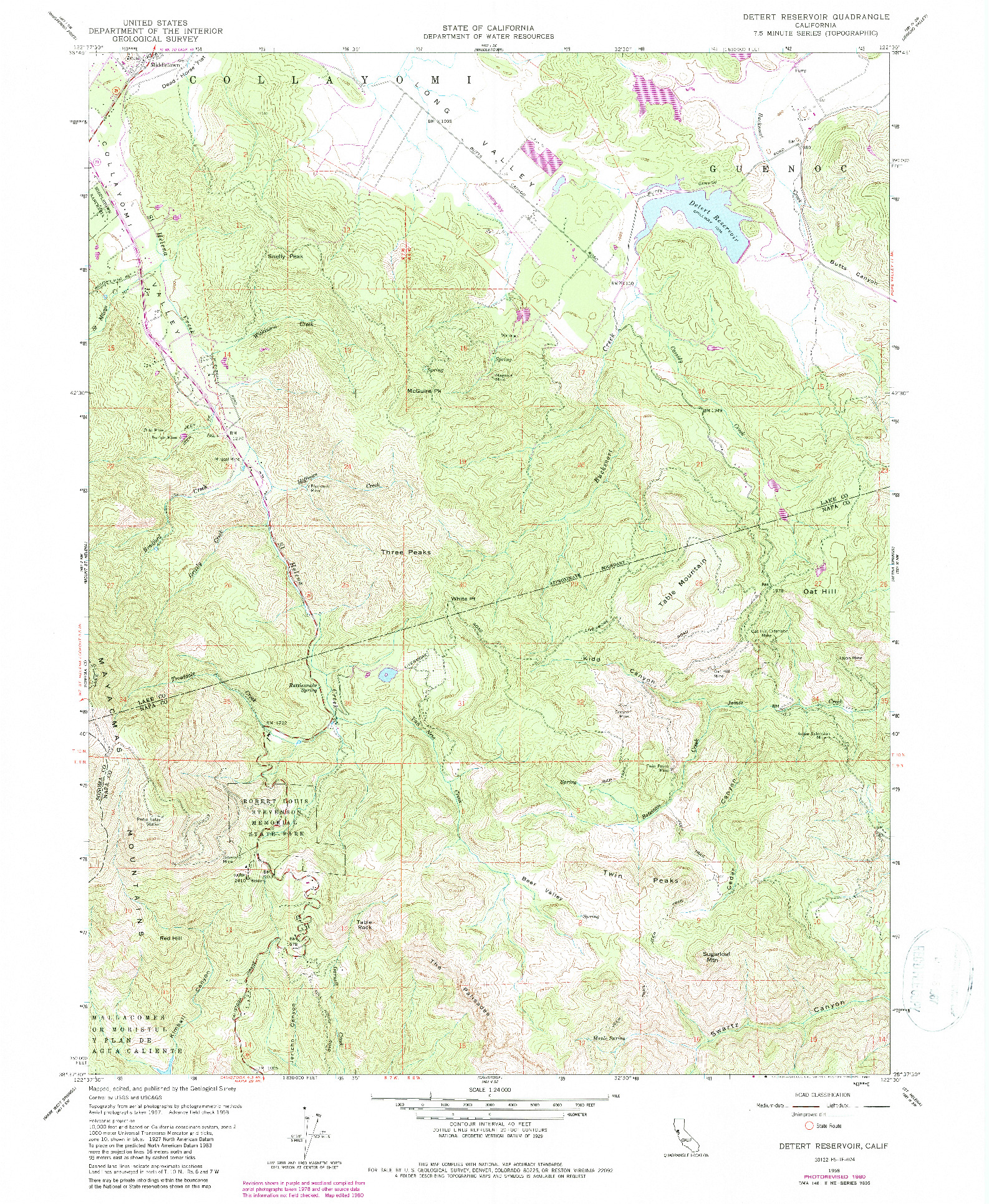 USGS 1:24000-SCALE QUADRANGLE FOR DETERT RESERVOIR, CA 1958