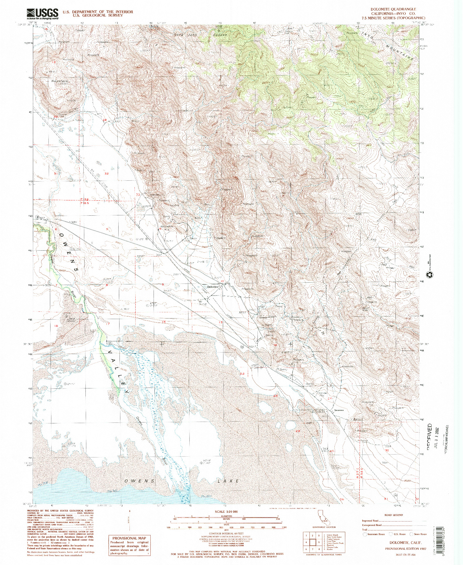 USGS 1:24000-SCALE QUADRANGLE FOR DOLOMITE, CA 1987