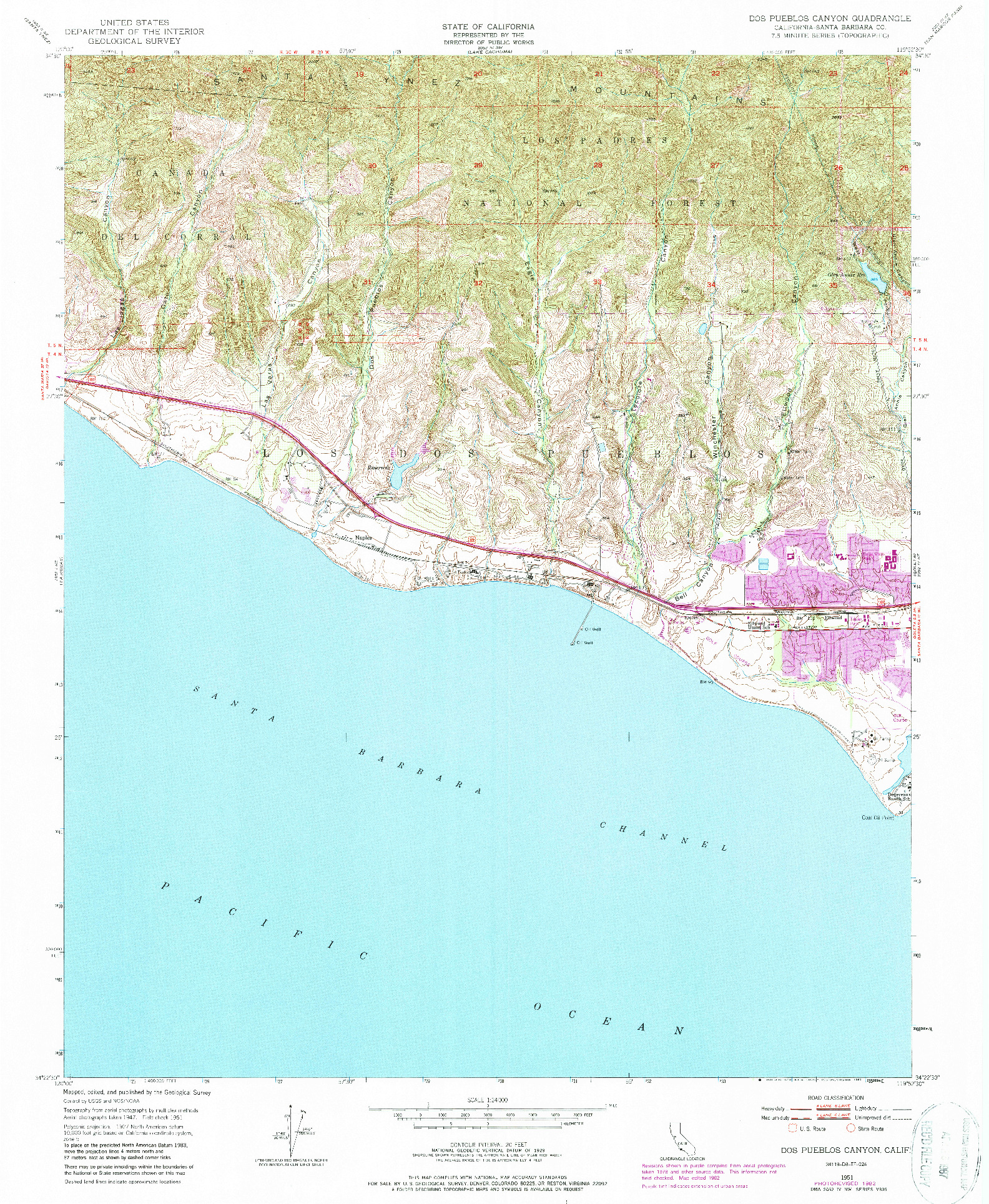 USGS 1:24000-SCALE QUADRANGLE FOR DOS PUEBLOS CANYON, CA 1951