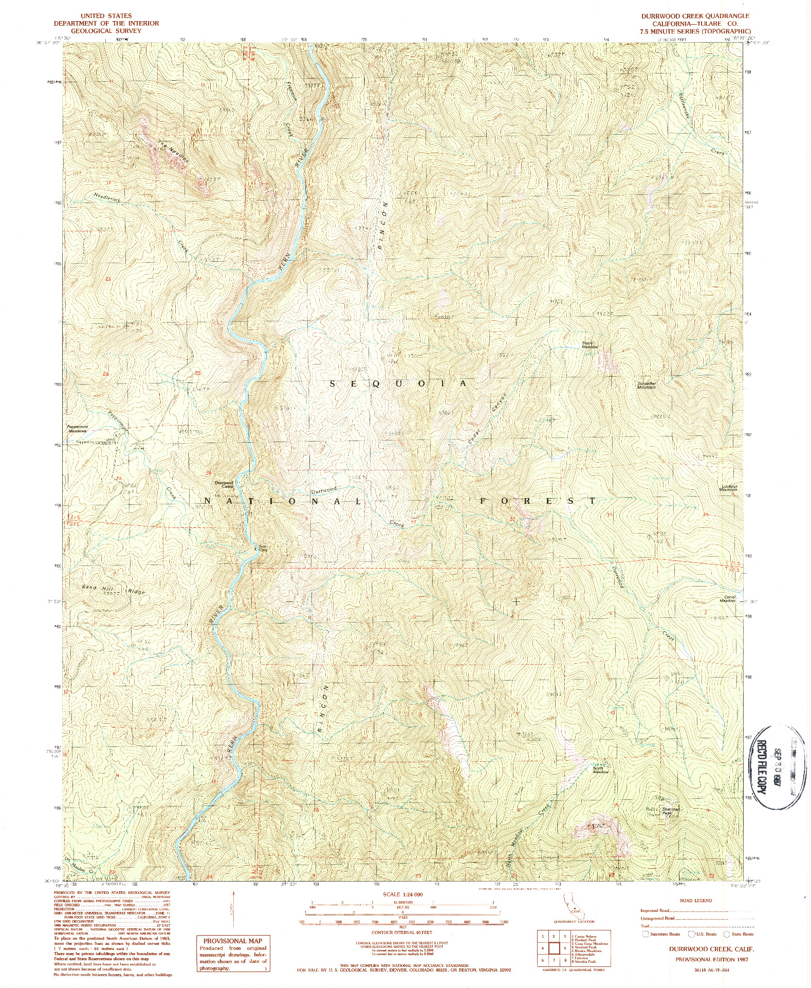 USGS 1:24000-SCALE QUADRANGLE FOR DURRWOOD CREEK, CA 1987