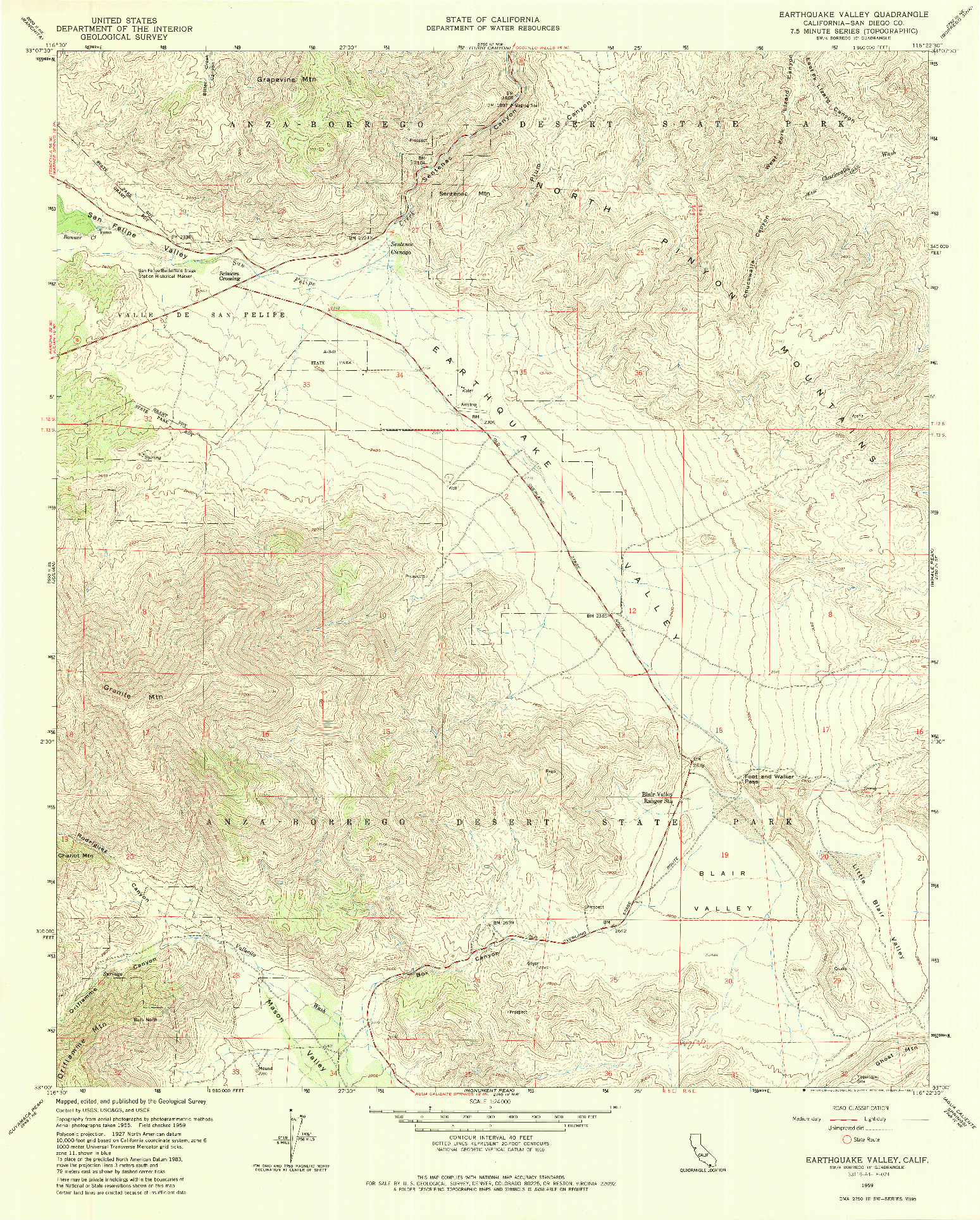 USGS 1:24000-SCALE QUADRANGLE FOR EARTHQUAKE VALLEY, CA 1959