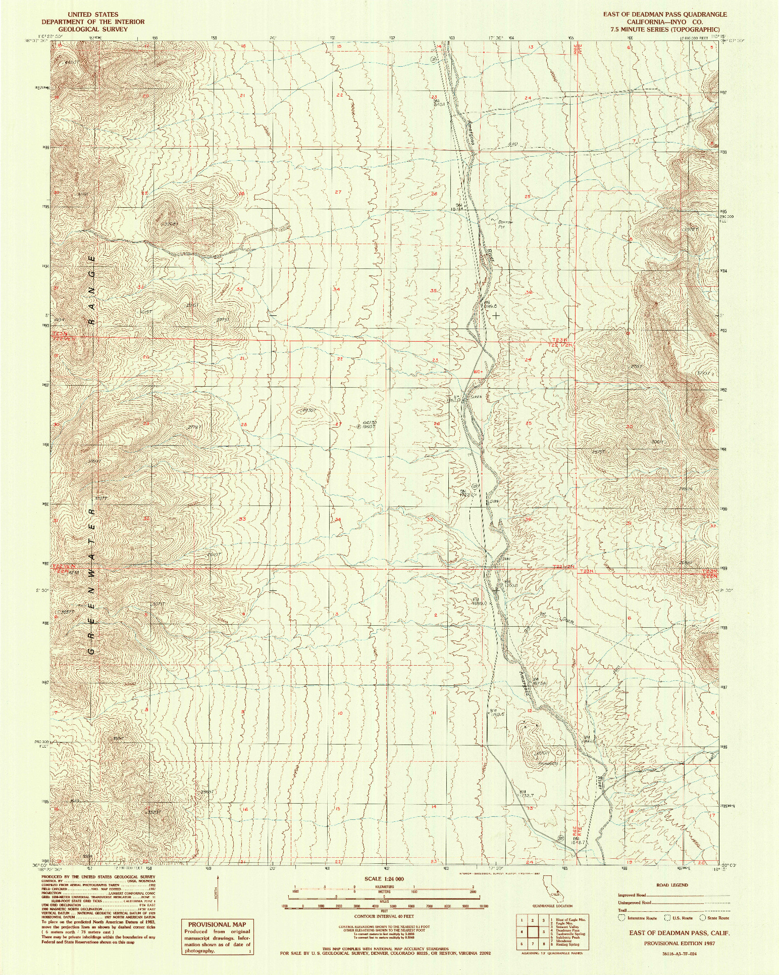 USGS 1:24000-SCALE QUADRANGLE FOR EAST OF DEADMAN PASS, CA 1987