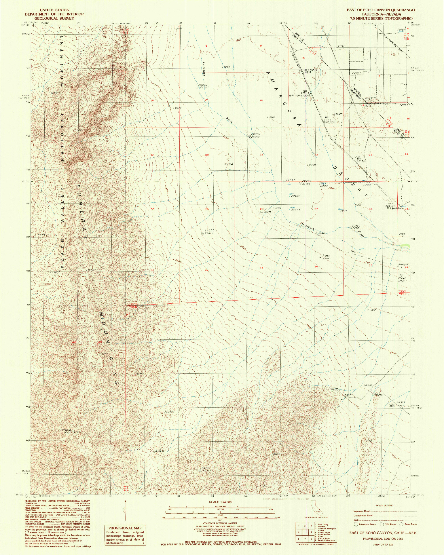 USGS 1:24000-SCALE QUADRANGLE FOR EAST OF ECHO CANYON, CA 1987
