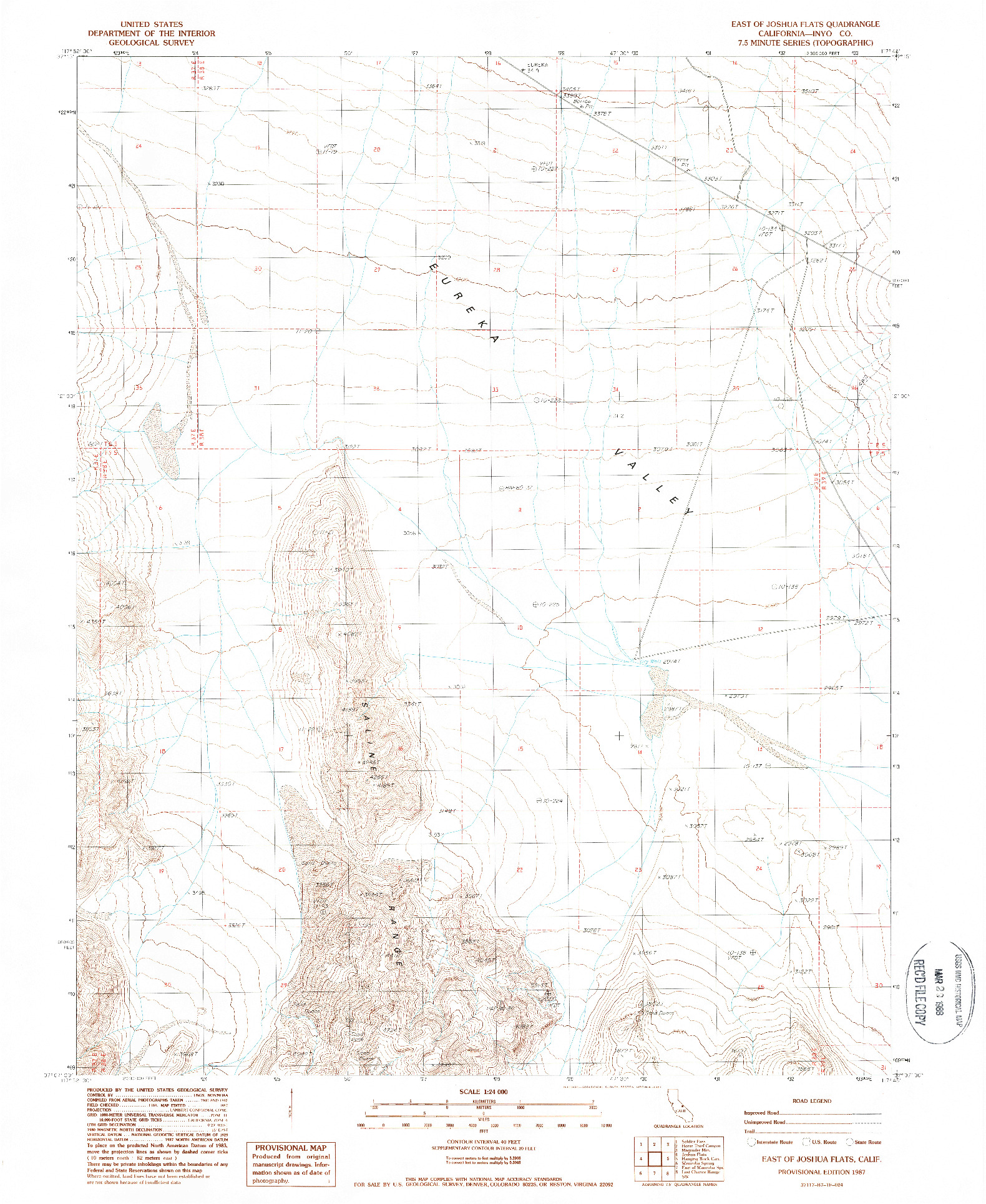 USGS 1:24000-SCALE QUADRANGLE FOR EAST OF JOSHUA FLATS, CA 1987