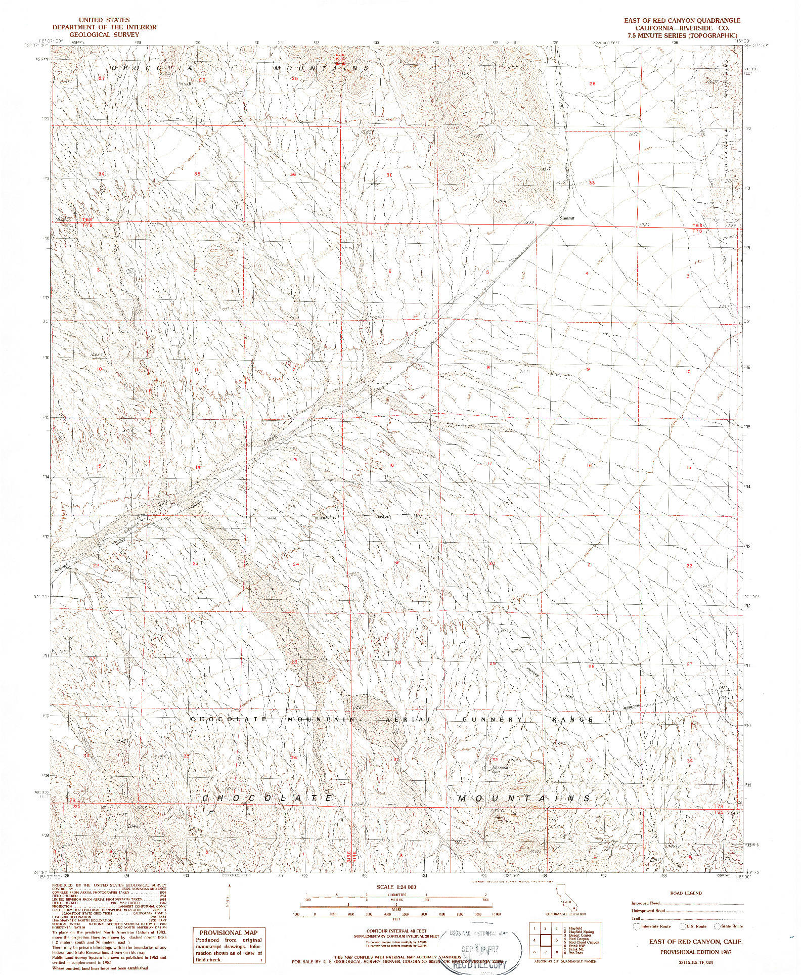 USGS 1:24000-SCALE QUADRANGLE FOR EAST OF RED CANYON, CA 1987