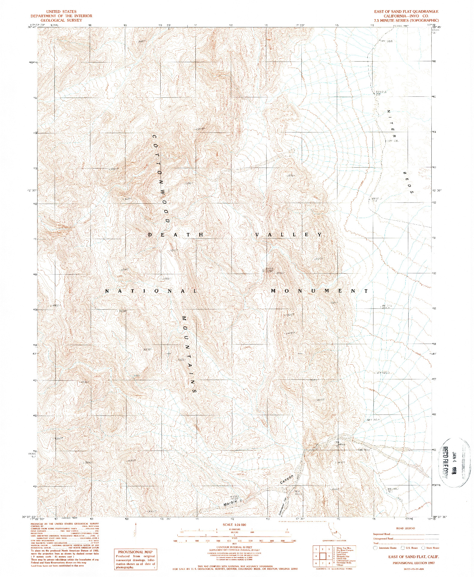 USGS 1:24000-SCALE QUADRANGLE FOR EAST OF SAND FLAT, CA 1987