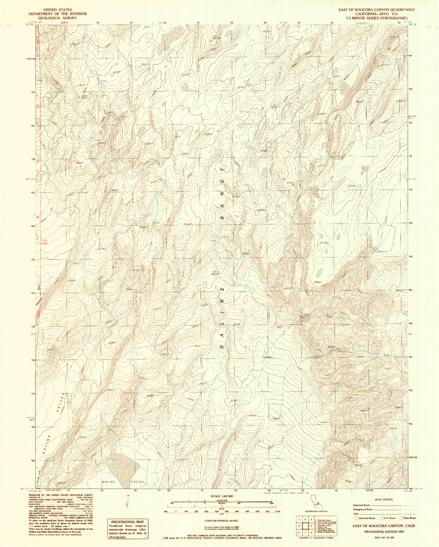 USGS 1:24000-SCALE QUADRANGLE FOR EAST OF WAUCOBA CANYON, CA 1987
